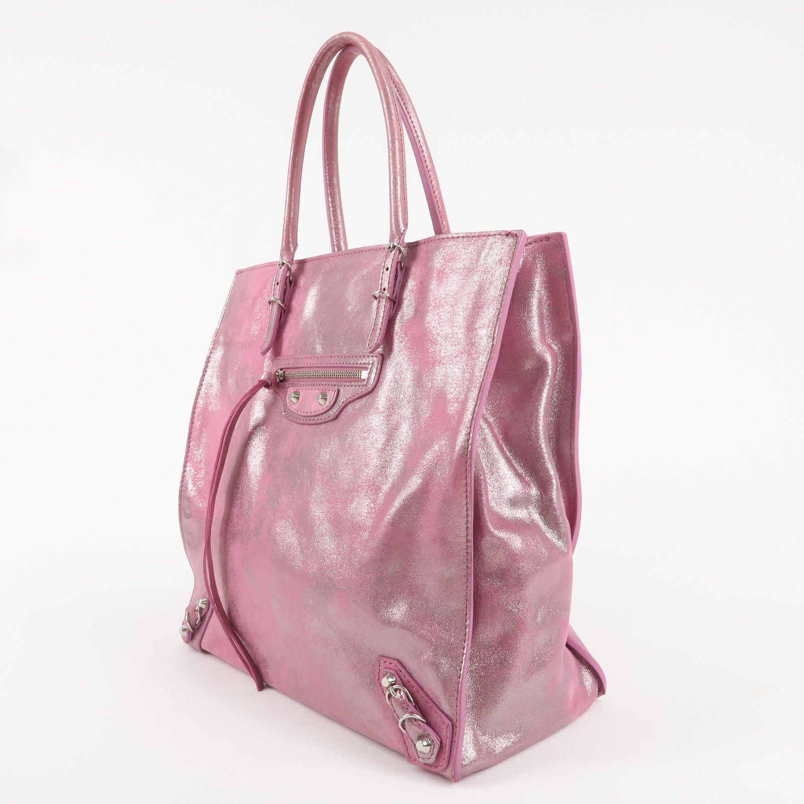 BALENCIAGA The Paper Leather Tote Bag Metallic Pink 255412