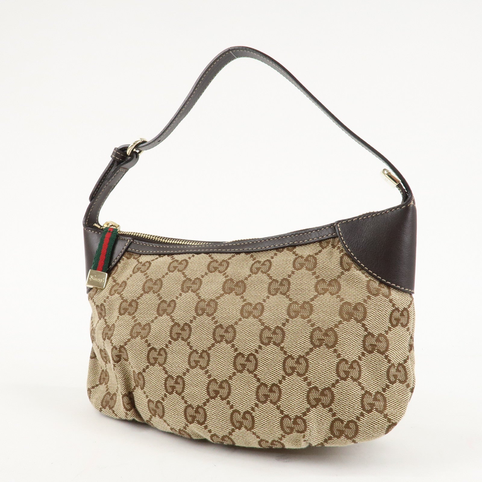 GUCCI Sherry GG Canvas Leather Shoulder Bag Beige Brown 224093