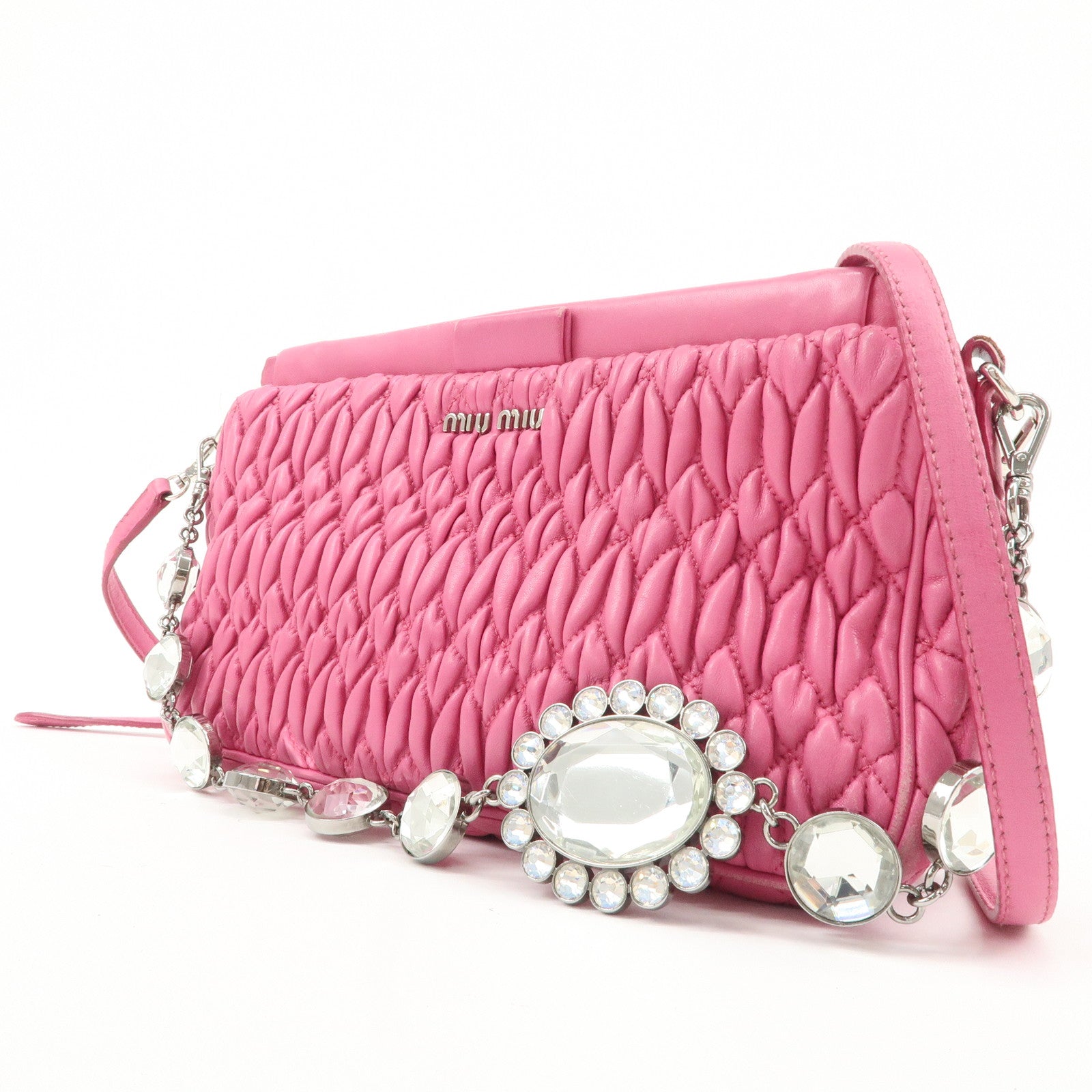 MIU MIU Matelasse Leather Bijou Shoulder Bag Hand Bag Pink