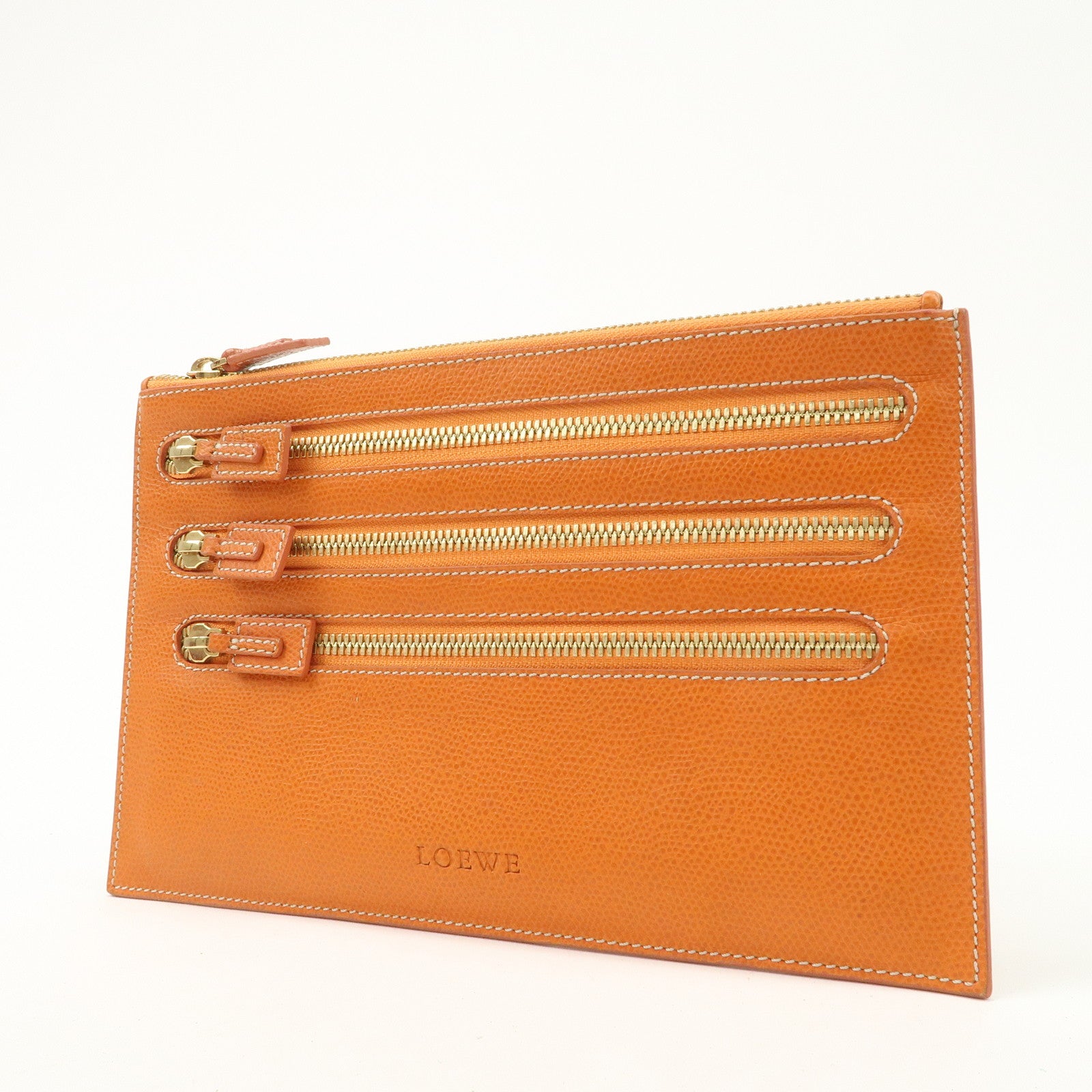 LOEWE Leather Clutch Bag Second Bag Accessory Pouch Orange Used