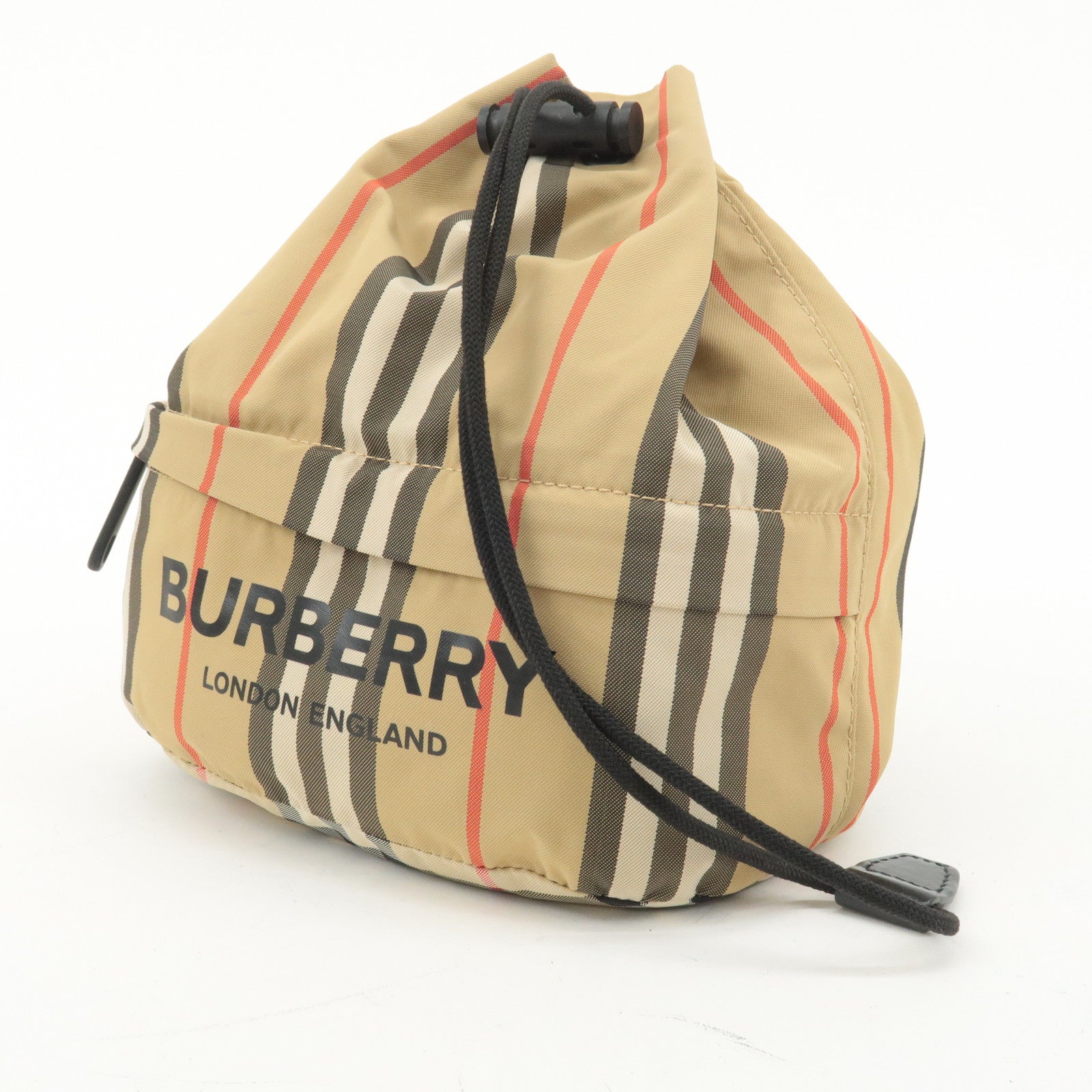 Burberry Nova Plaid Nylon Drawstring Bag Hand Bag Beige