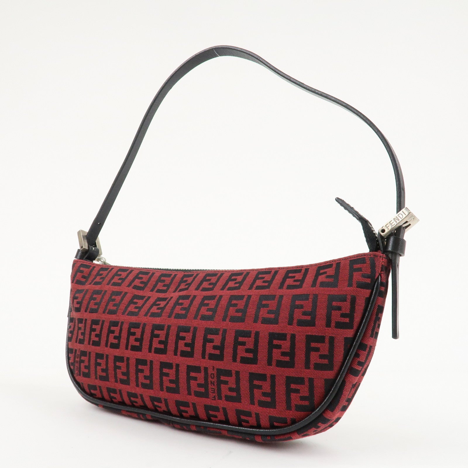 FENDI Zucchino Canvas Leather Accessory Pouch Hand Bag Black Red