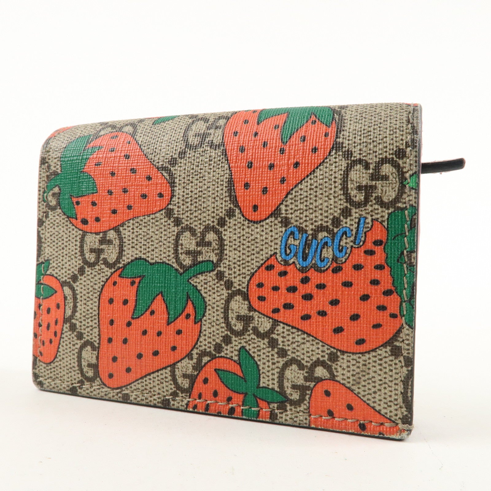 GUCCI GG Supreme Leather Strawberry Print Bi-fold Wallet 573839