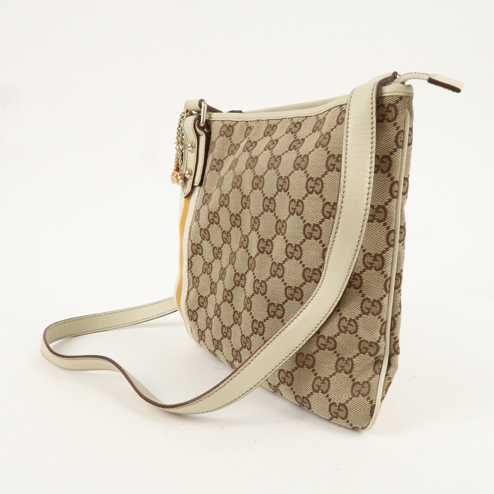 GUCCI Sherry GG Canvas Leather Shoulder Bag Beige Ivory 144388