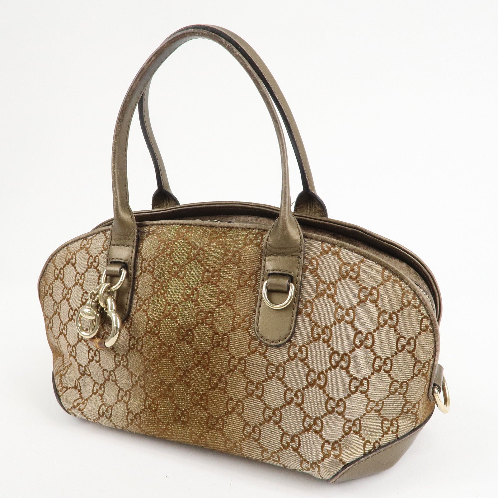 GUCCI Heartbit GG Canvas Leather 2Way Hand Bag Beige Bronze 269955 Used