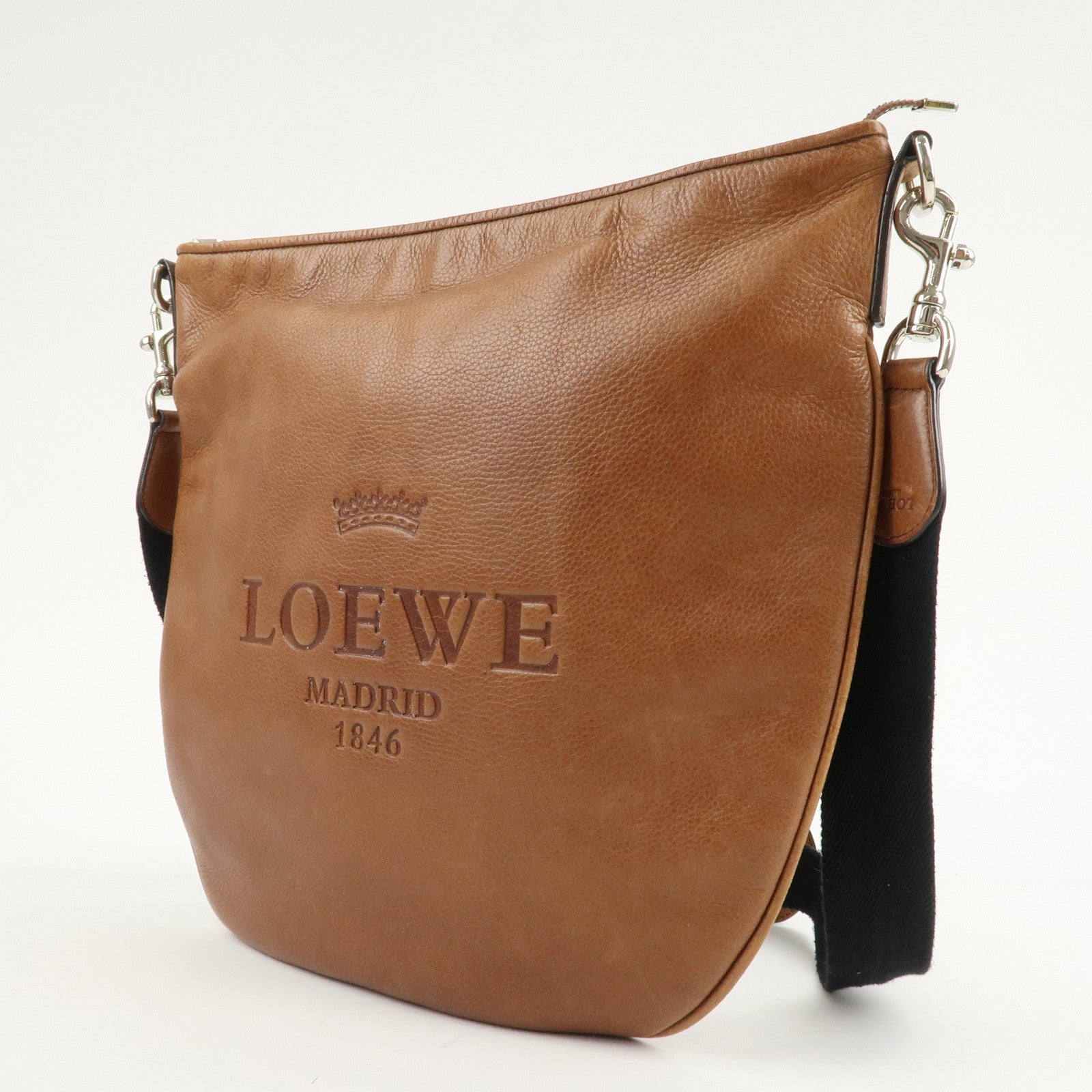 LOEWE Leather Shoulder Bag Cross Body Bag Brown Black Silver HDW