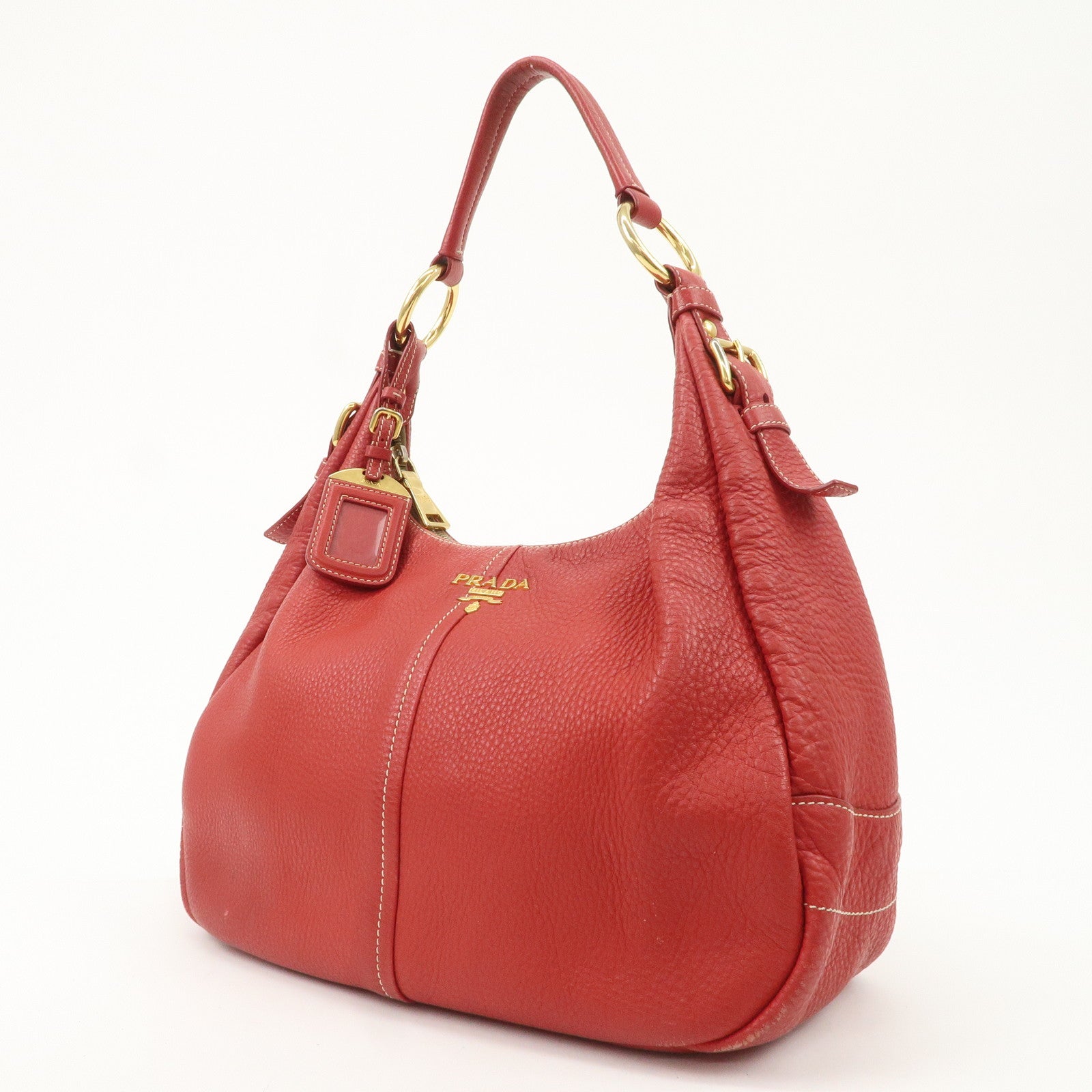 PRADA Logo Leather Shoulder Bag Hand Bag Red BR4373 Used