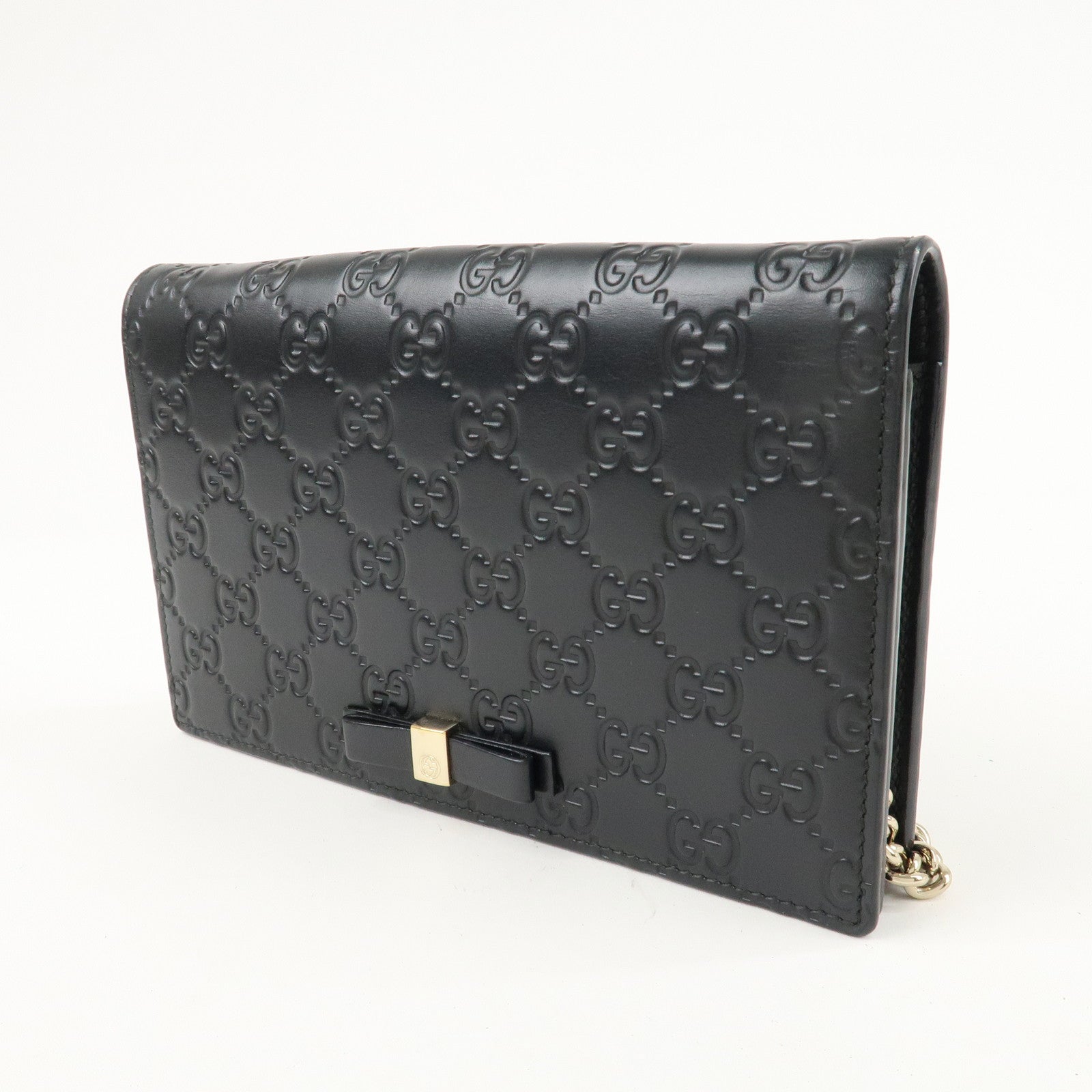 GUCCI Guccissima Leather Chain Wallet Black 431408 Used