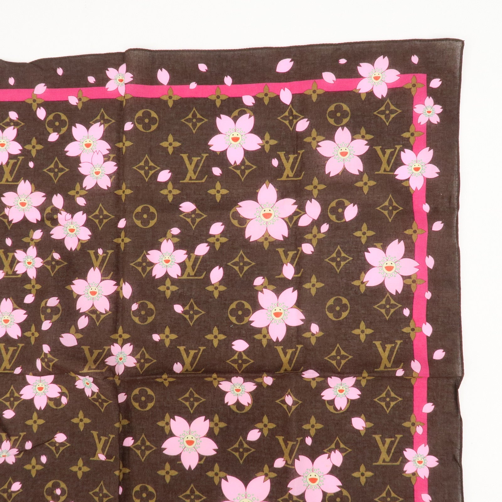 Louis Vuitton Monogram Cherry Blossom 100% Cotton Scarf M71920 Used