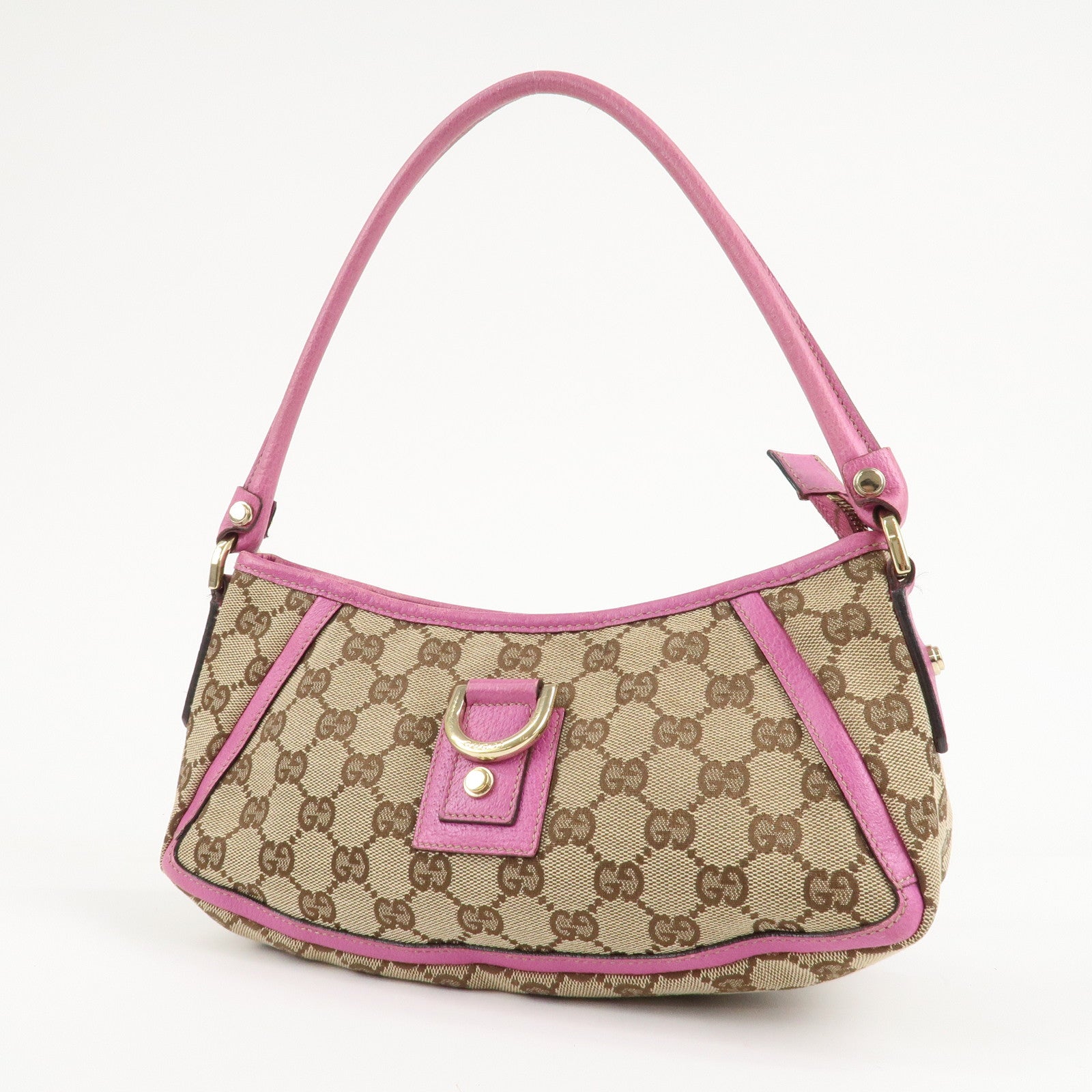 GUCCI Abbey GG Canvas Leather Shoulder Bag Pink Beige 130939 Used