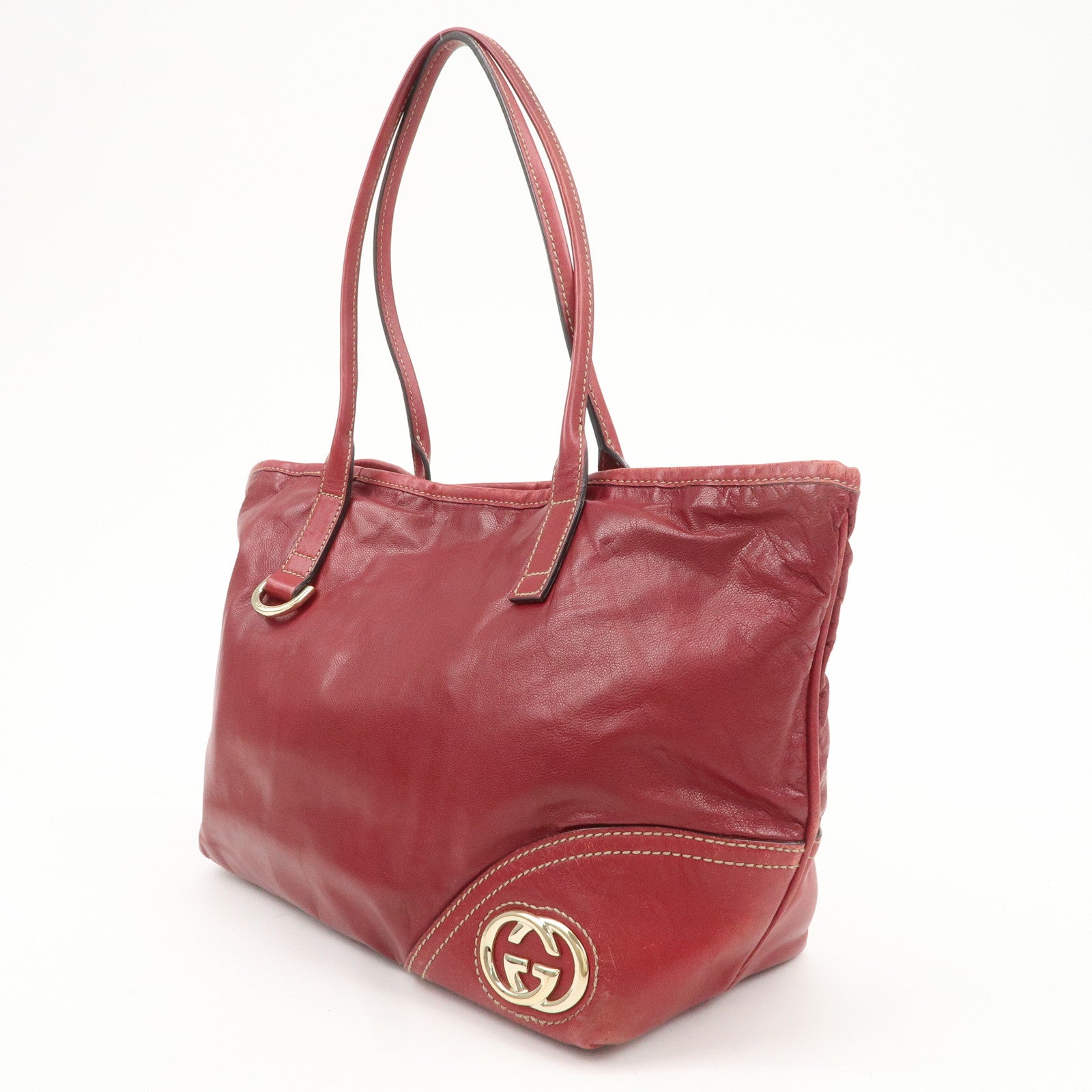 GUCCI Abbey New Brit Interlocking GG Leather Tote Bag Red 169946 Used