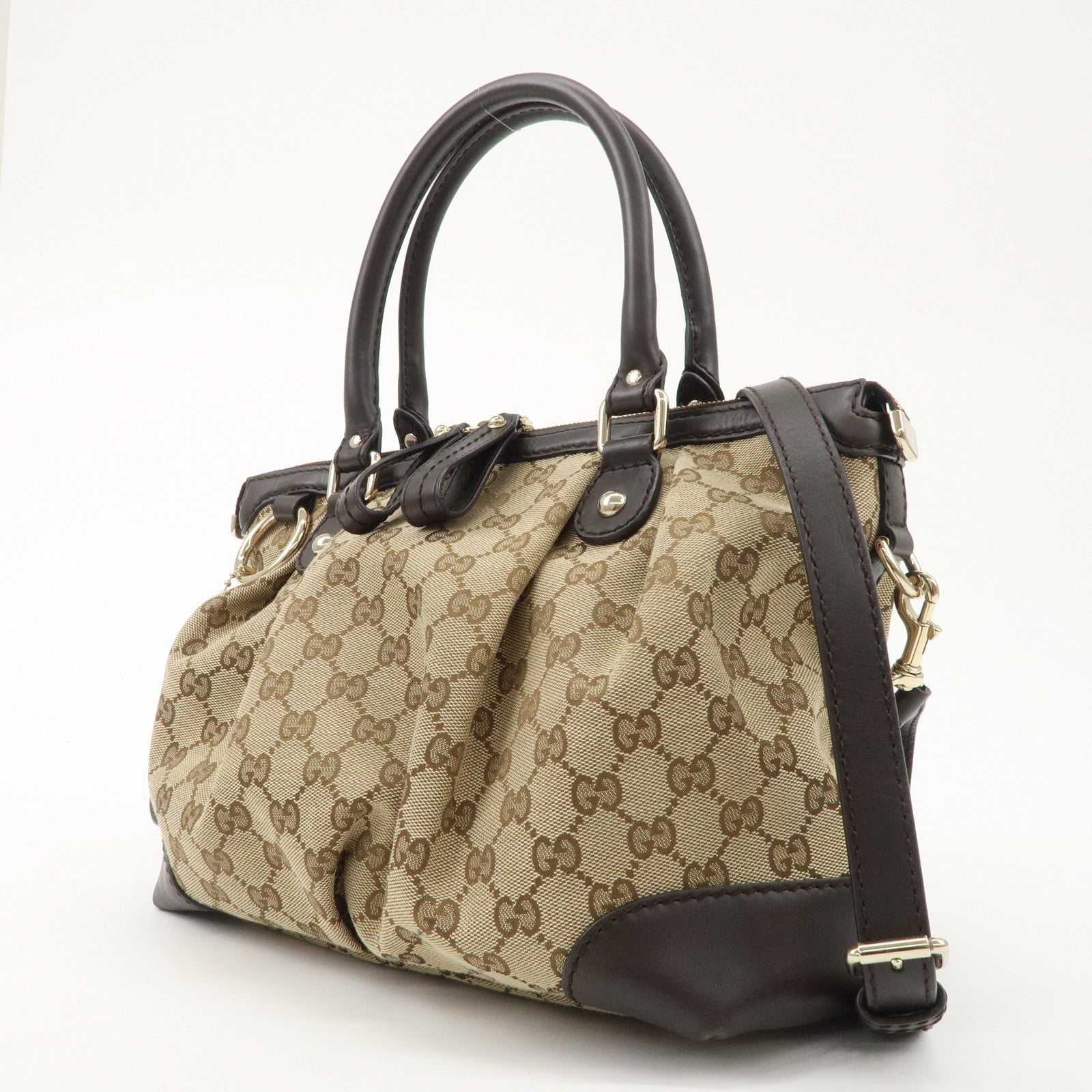 GUCCI Sukey GG Canvas Leather 2WAY Bag Beige Dark Brown 247902