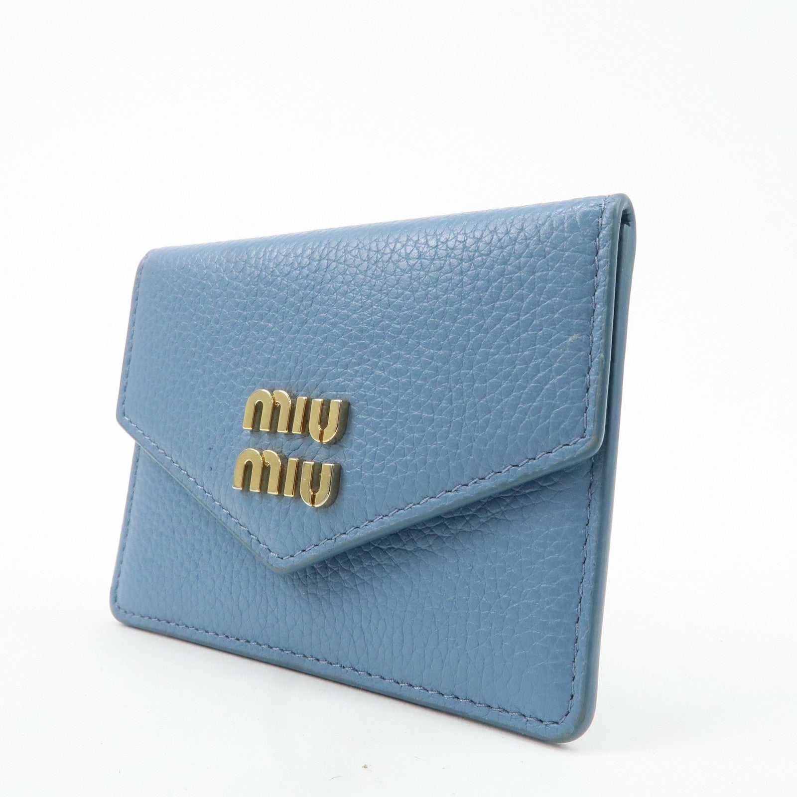 MIU MIU Vitello Dino Leather Card Case Light Blue 5MF031