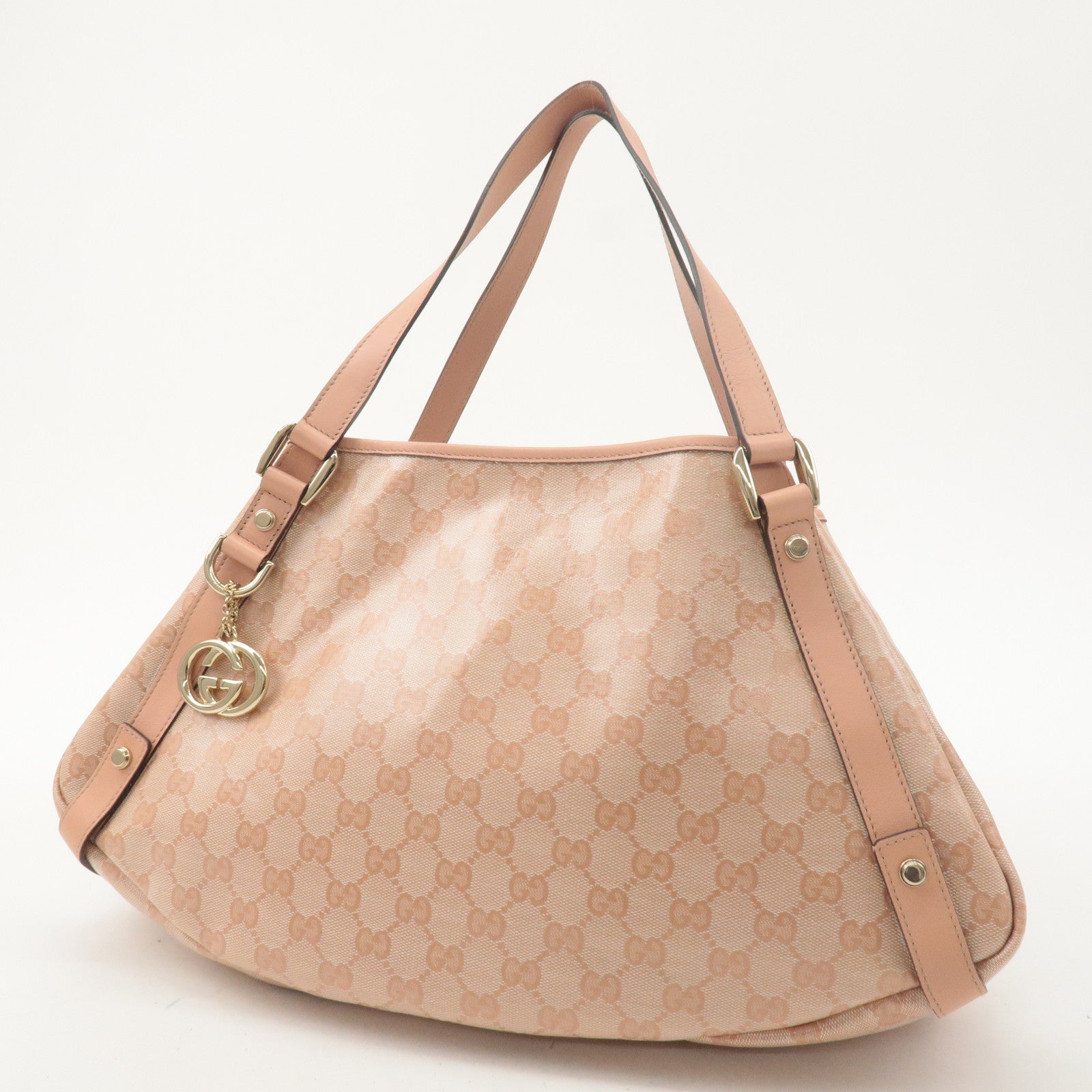 GUCCI Abbey GG Crystal Leather Tote Hand Bag Pink 130736