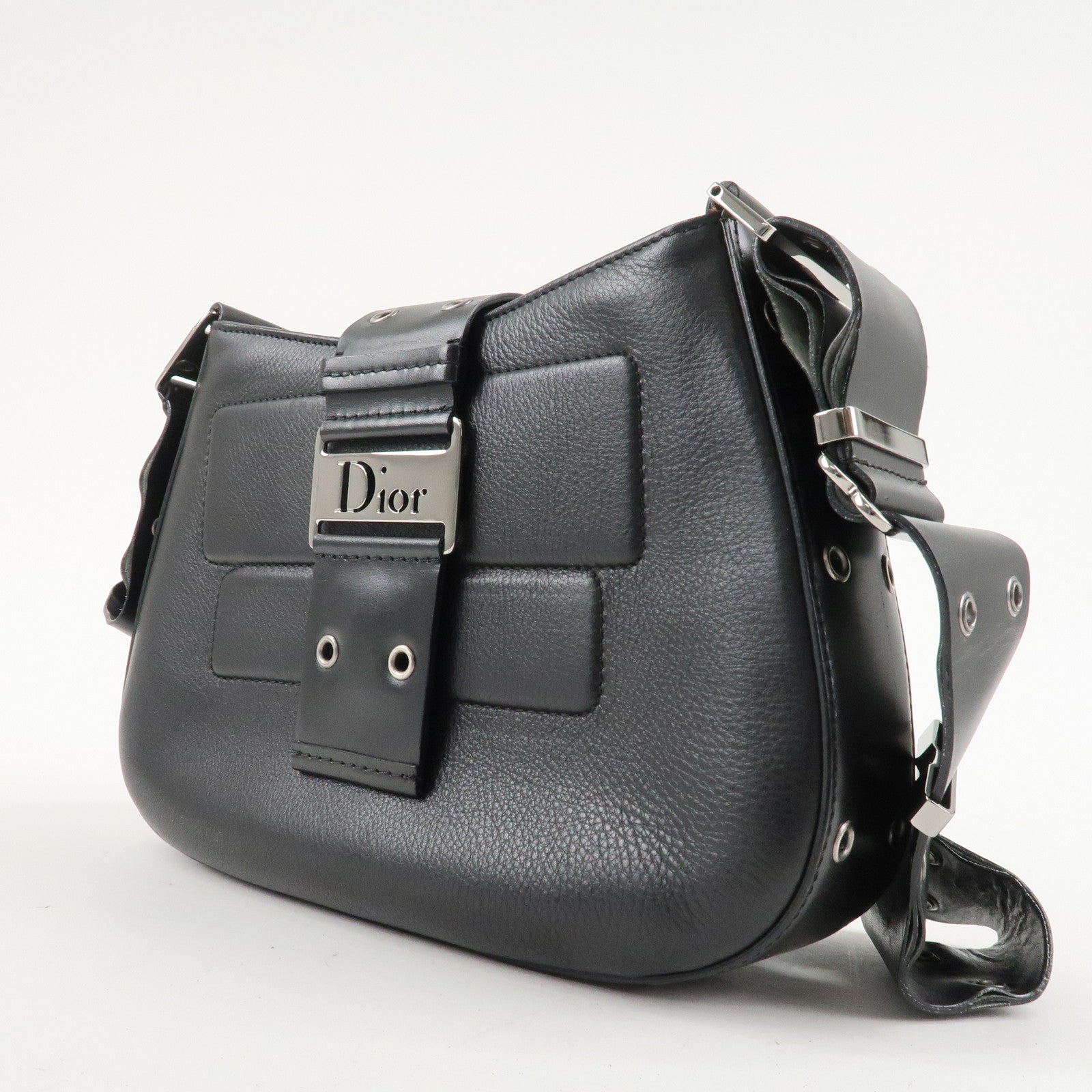 Chiristian Dior Leather Shoulder Bag Hand Bag Black Silver HDW Used