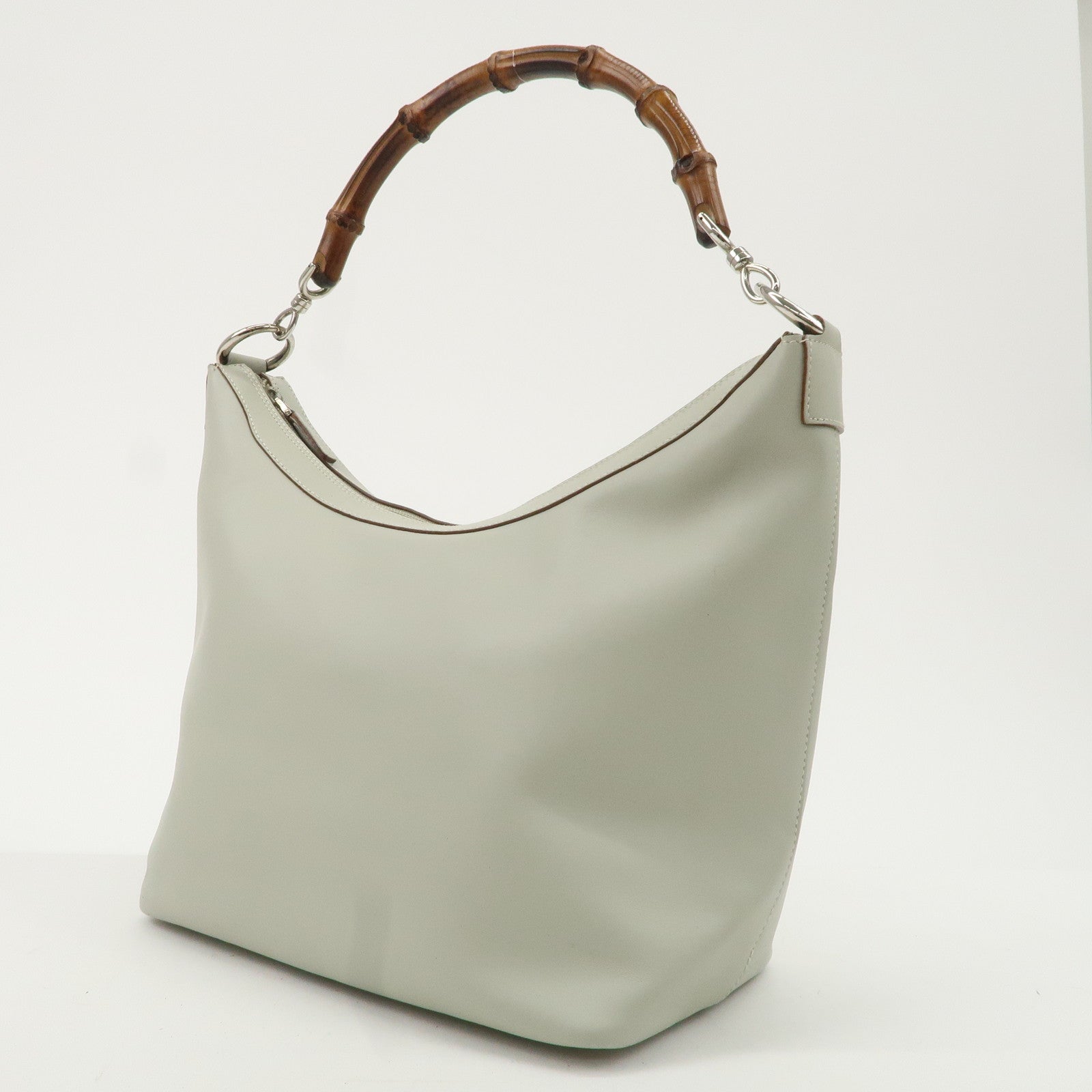 GUCCI Bamboo Leather Shoulder Bag Light Gray 000.8531 Used