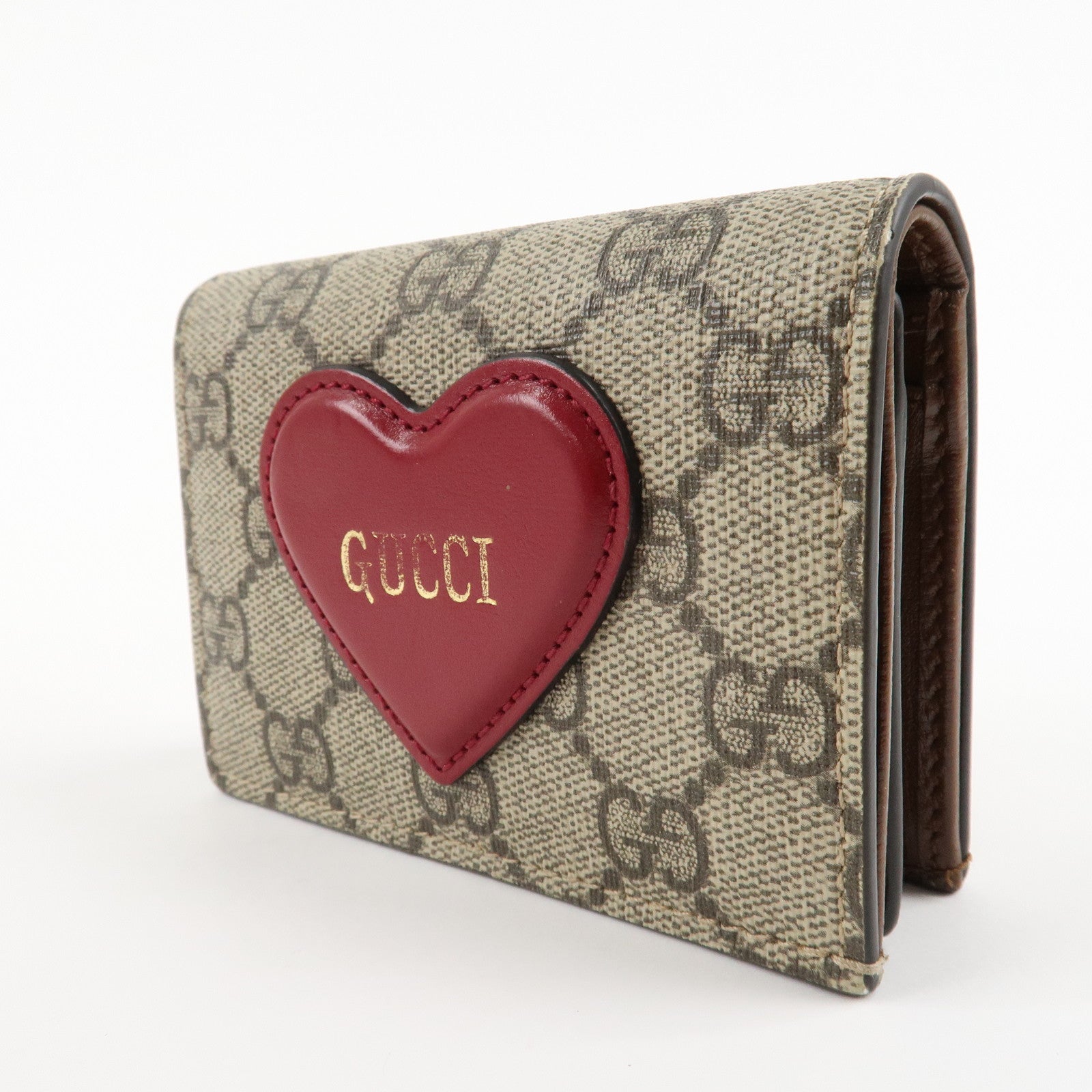 GUCCI GG Supreme Leather Heart Motif Bifold Wallet 648848 Used