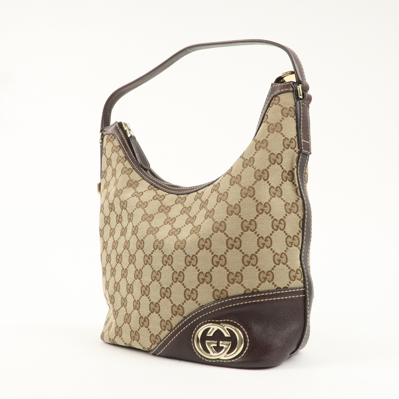 GUCCI Abbey GG Canvas Leather Shoulder Bag Beige Brown 182491