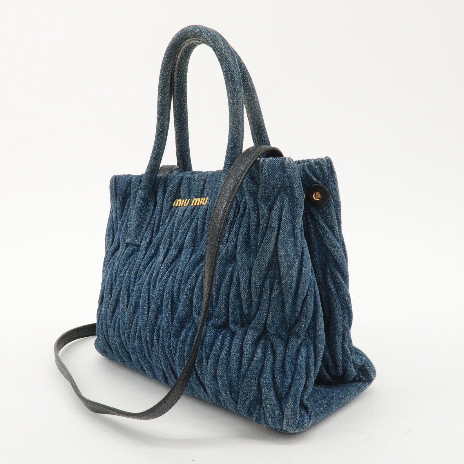 MIU MIU Matelasse Denim Leather 2Way Shoulder Hand Bag Blue