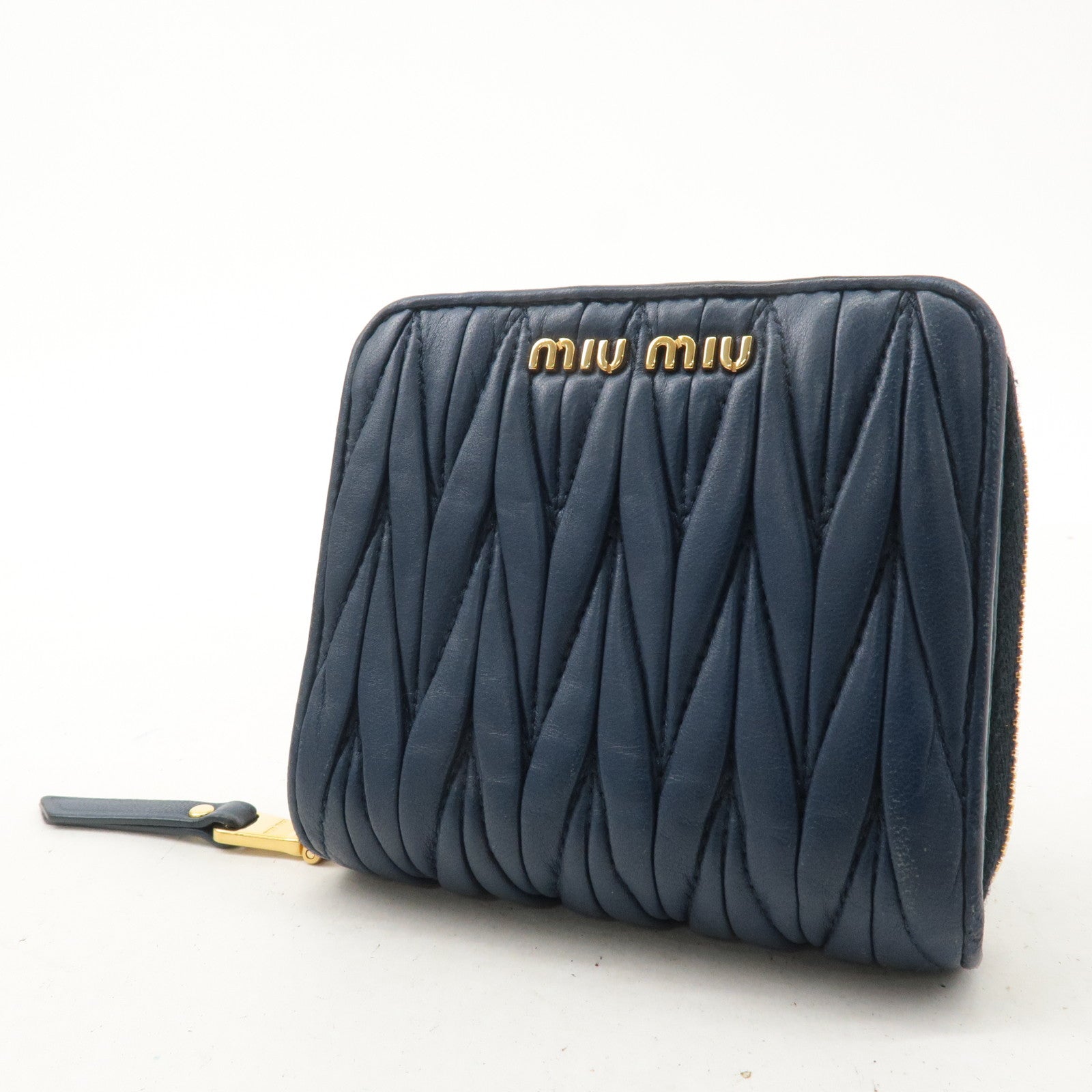 MIU MIU Matelasse Leather Bi-fold Wallet Navy 5ML522