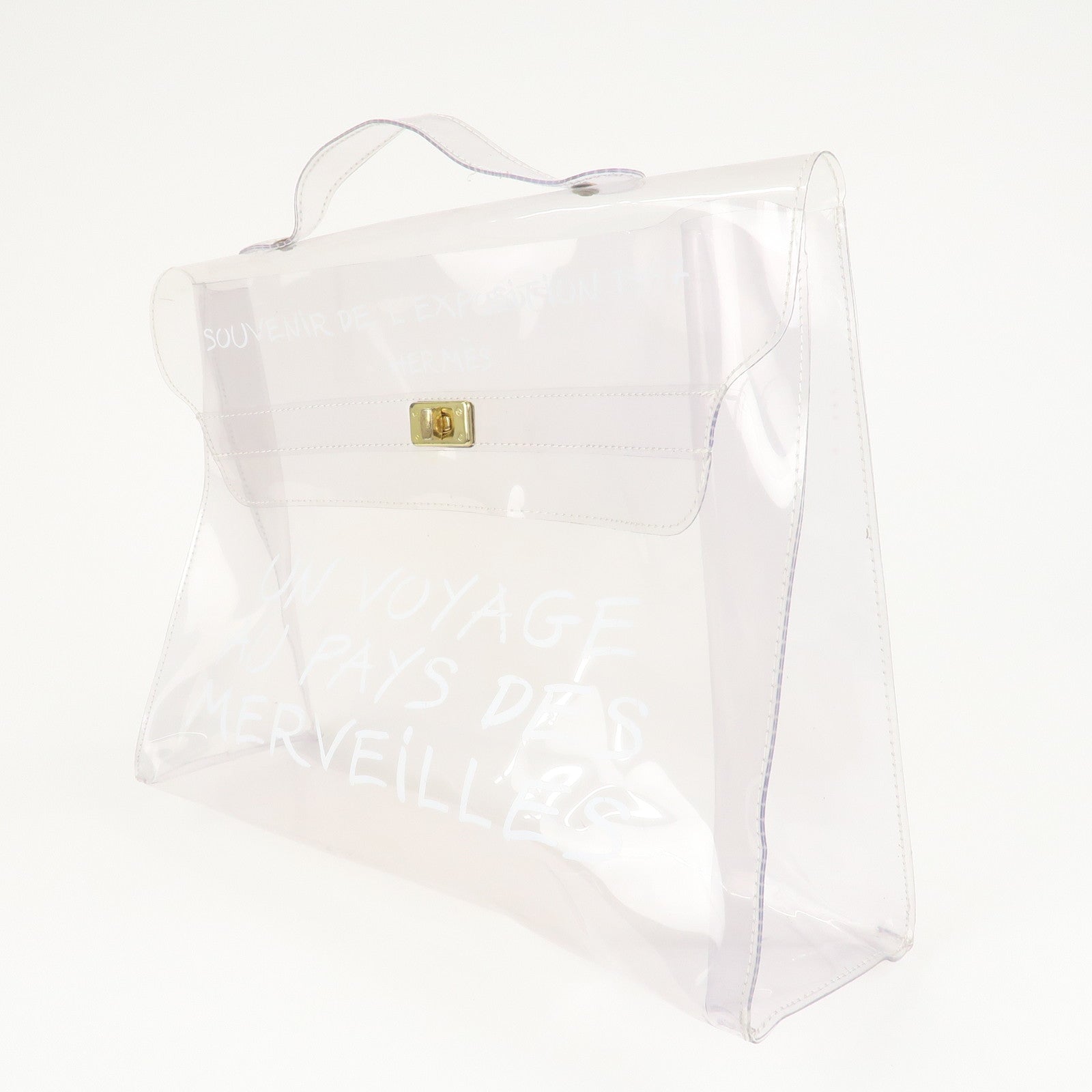 HERMES Vinyl Kelly Hand Bag Clear Transparent Gold Hardware Used