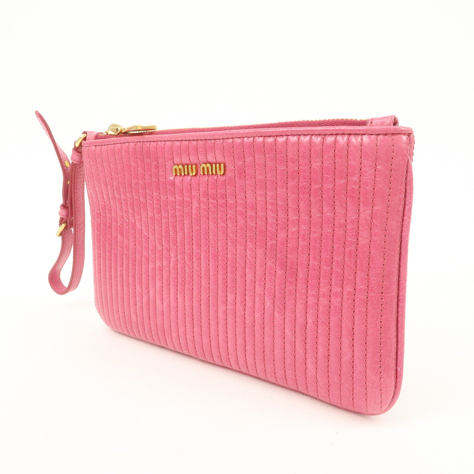 MIU MIU Leather Pouch Hand Bag Clutch Bag Cosmetic Pouch Pink Used