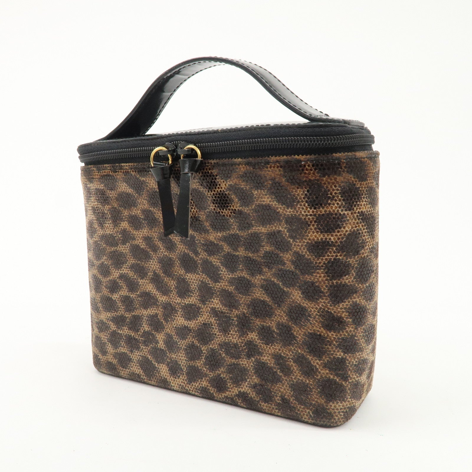 LOEWE Nylon Canvas Patent Leather Leopard Vanity Bag Black Beige