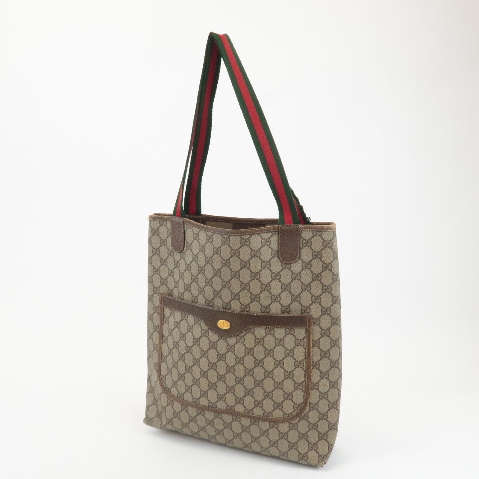 GUCCI Set of 2 Old Gucci GG Plus Leather Tote Bag Beige Brown