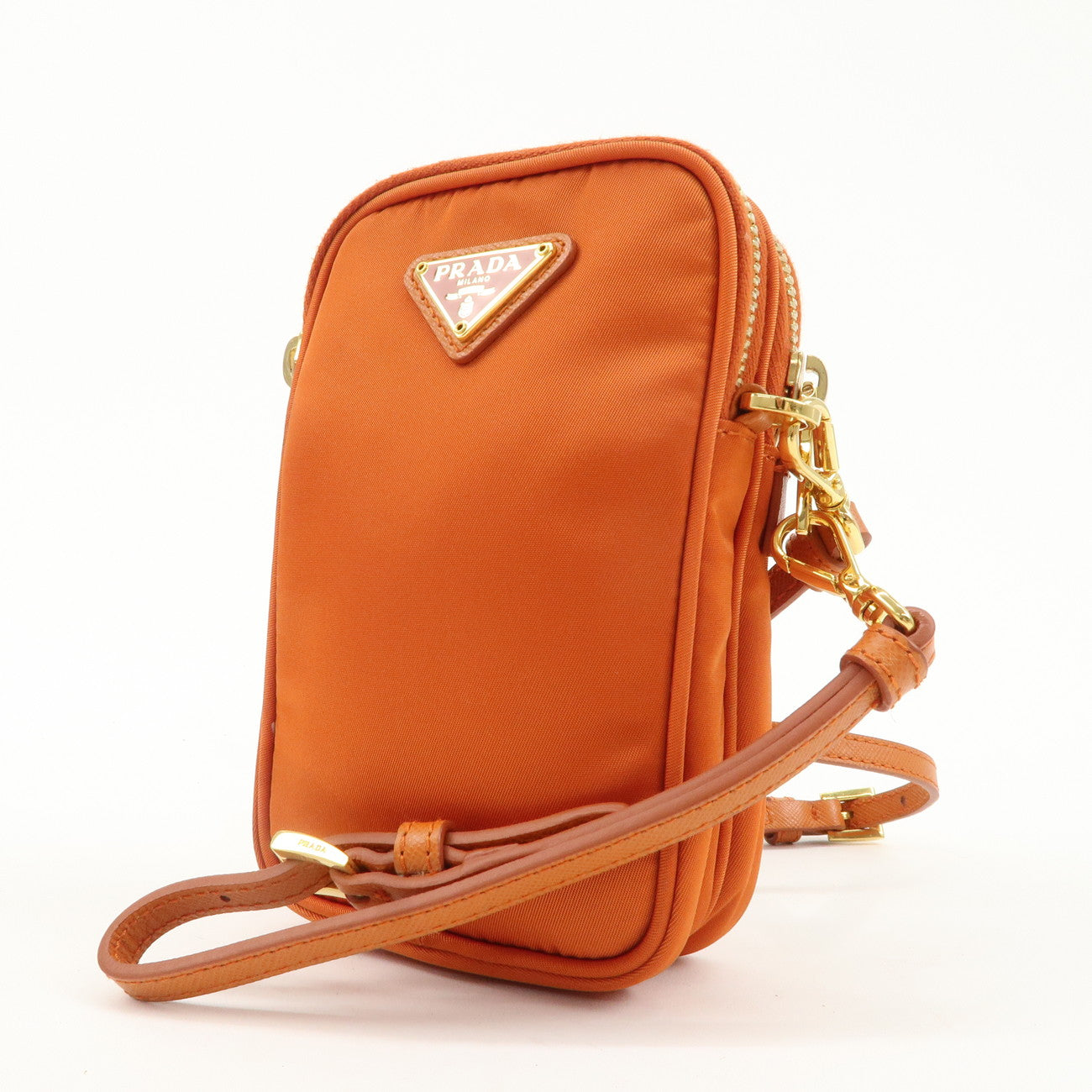 PRADA Logo Nylon Leather Small Shoulder Bag Crossbody Bag Orange