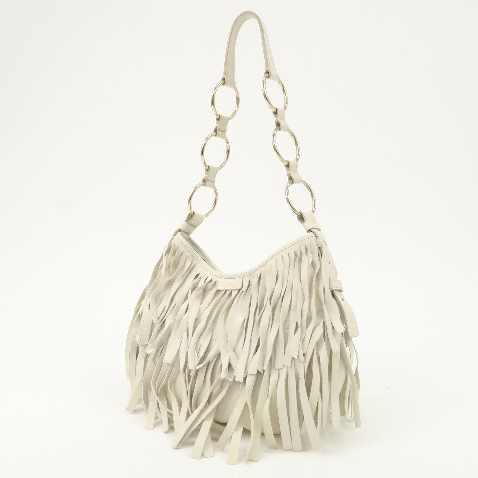 Saint Laurent Paris Suede Leather Fringe Shoulder Bag Ivory 138961 Used