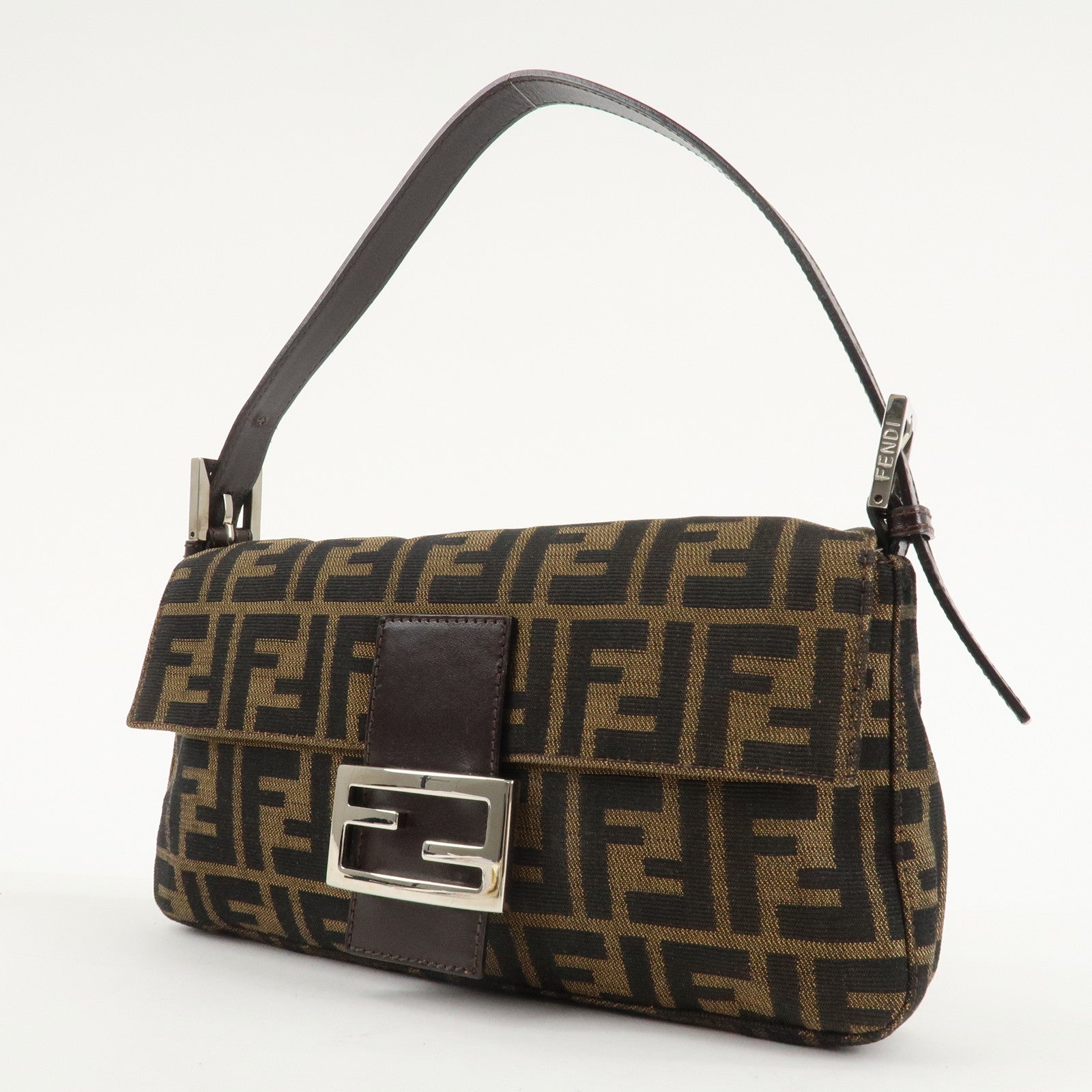 FENDI Mamma Baguette Zucca Canvas Leathr Shoulder Bag 214526424099 Used