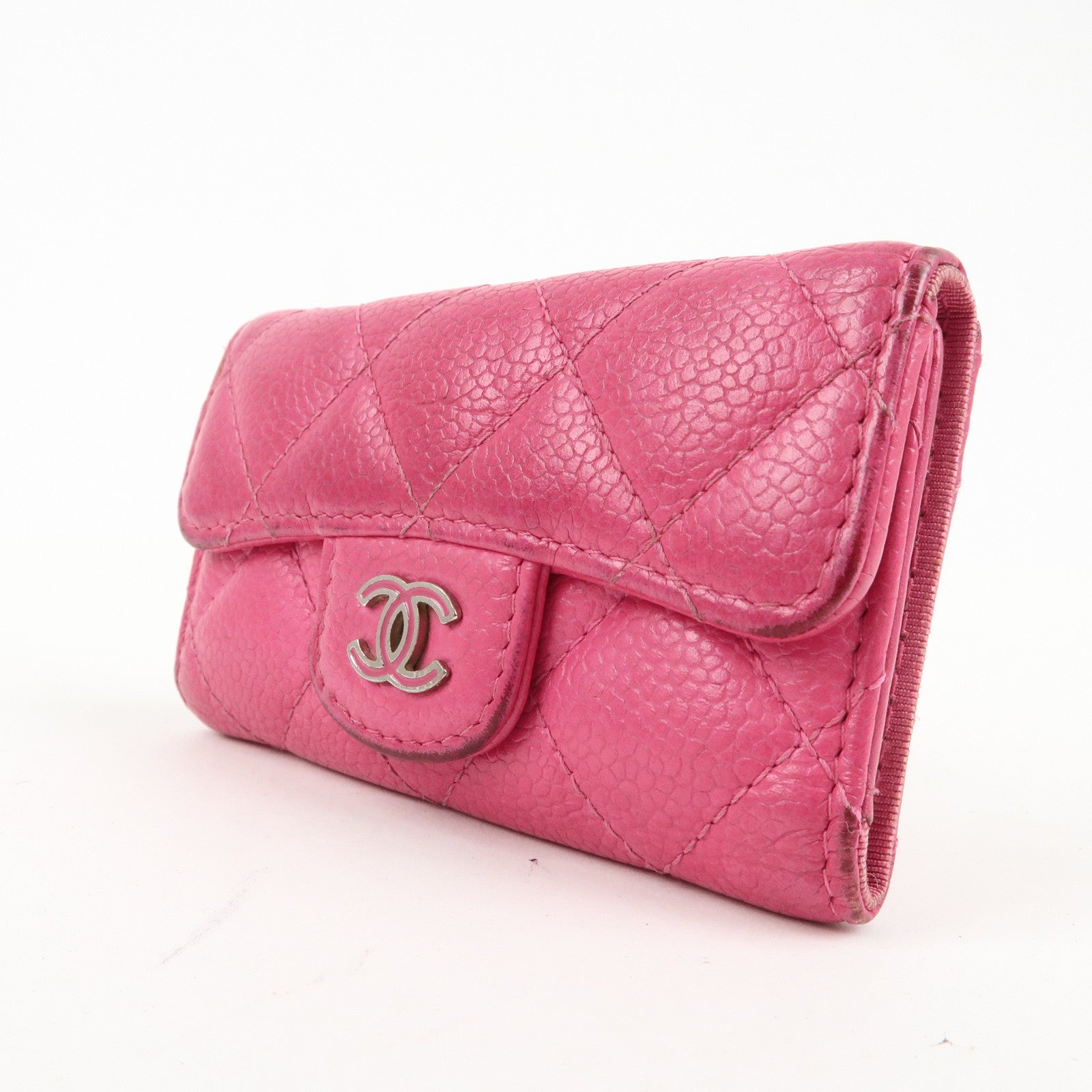 CHANEL Matelasse Caviar Skin 6 Rings Key Case Hot Pink A31503