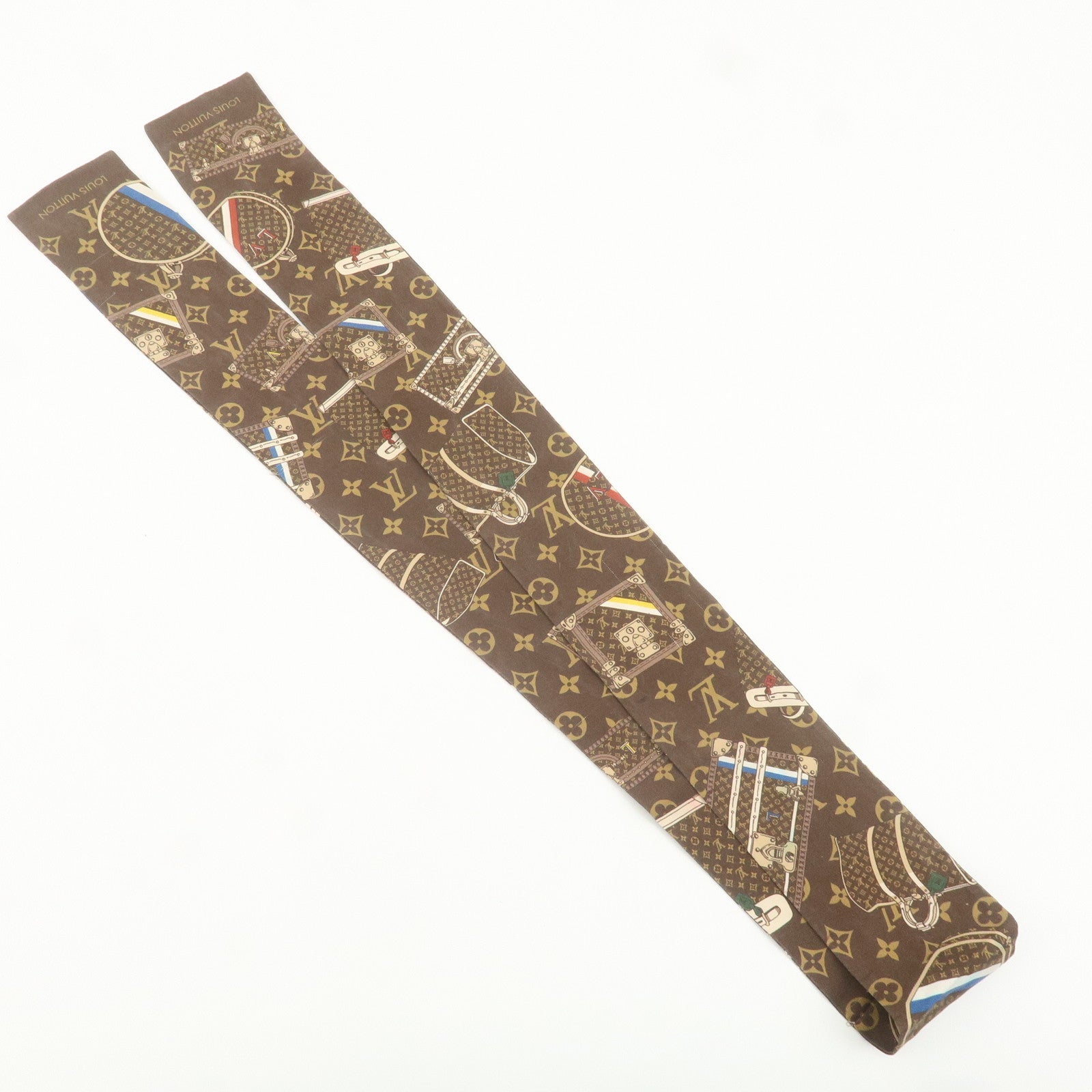 Louis Vuitton 100% Silk Bandeau Monogram Trunks Scarf Brown M72395