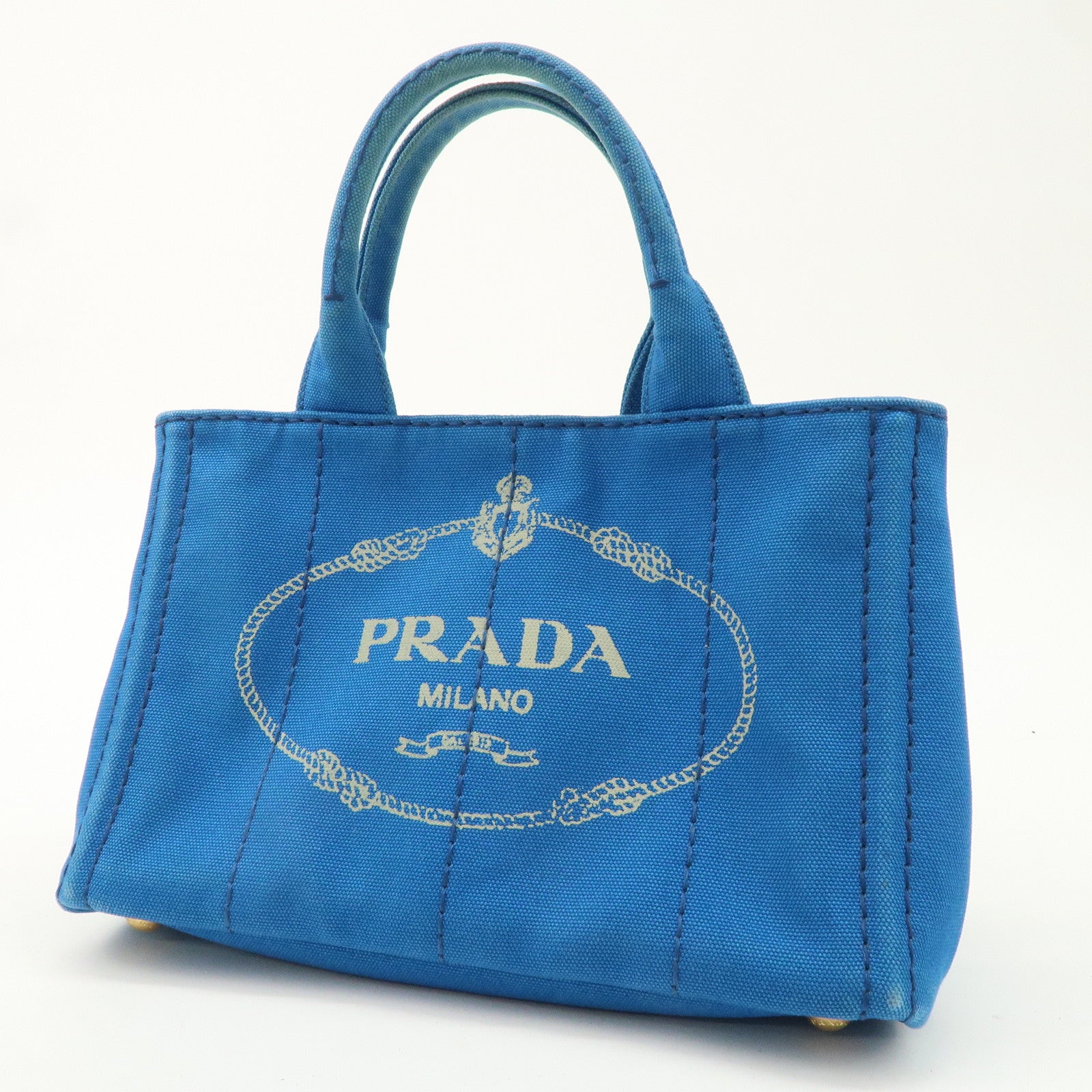 PRADA Canapa Mini Canvas 2Way Bag Tote Bag Blue 1BG439