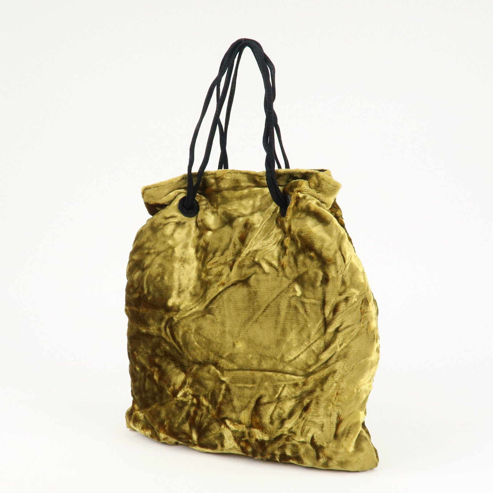 MIU MIU Satin Velour Suede Shoulder Bag Drawstring Bag Gold Black