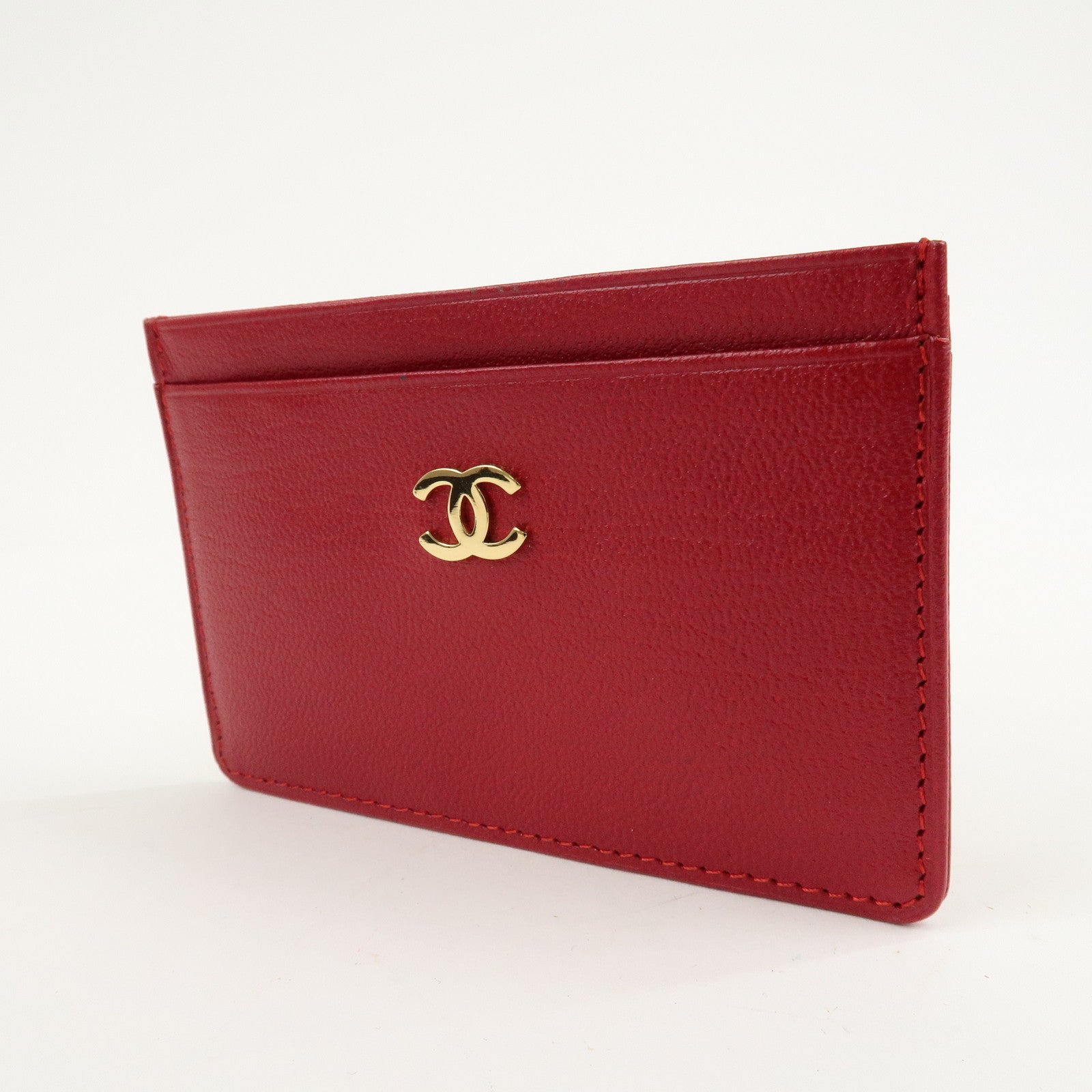 CHANEL Leather Card Case Red 7073714 Used