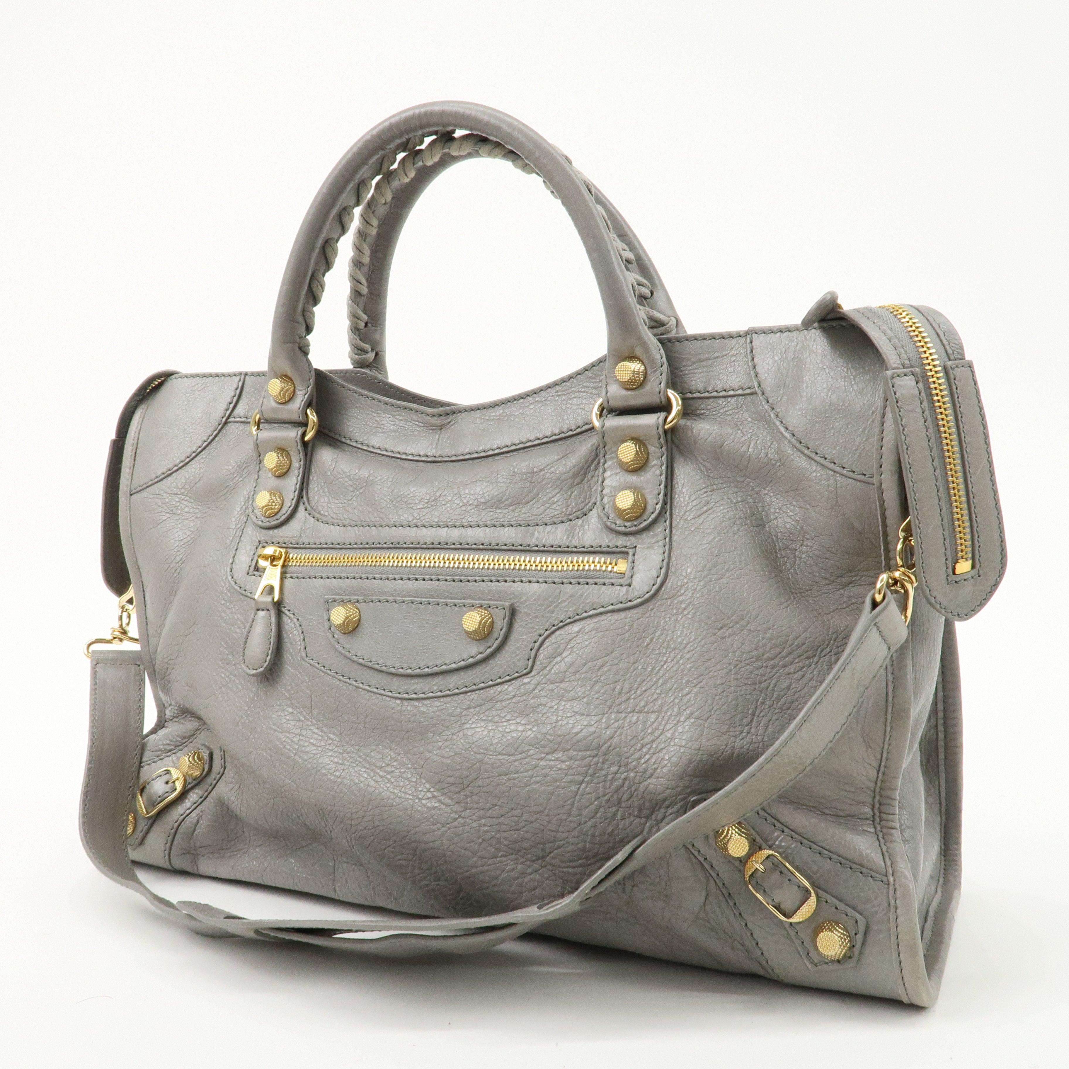 BALENCIAGA Leather The Giant City 2Way Bag Hand Bag Gray 281770