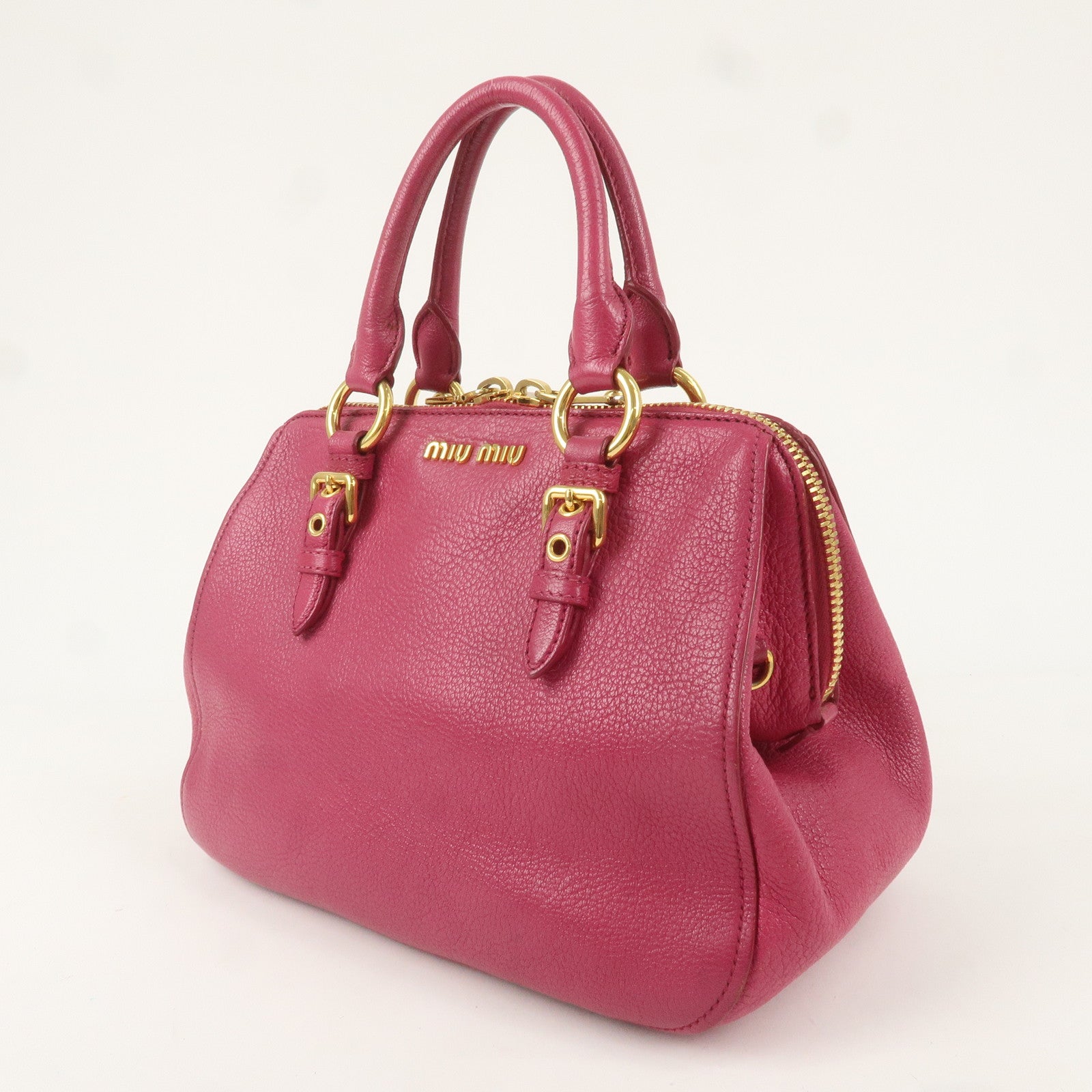 MIU MIU Leather 2WAY Boston Bag Hand Bag Shoulder Bag Pink