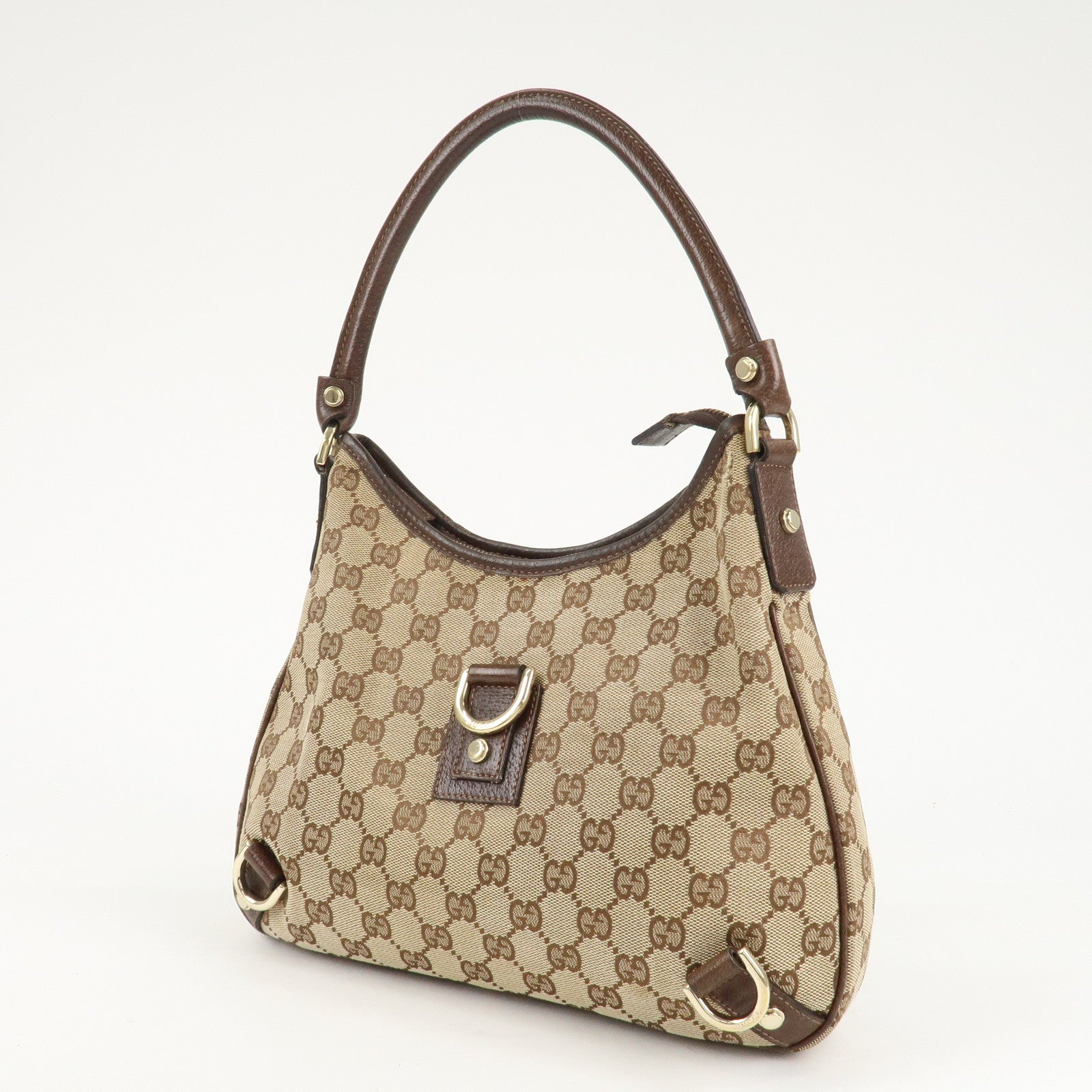 GUCCI Abbey GG Canvas Leather Shoulder Bag Beige Brown 130738 Used