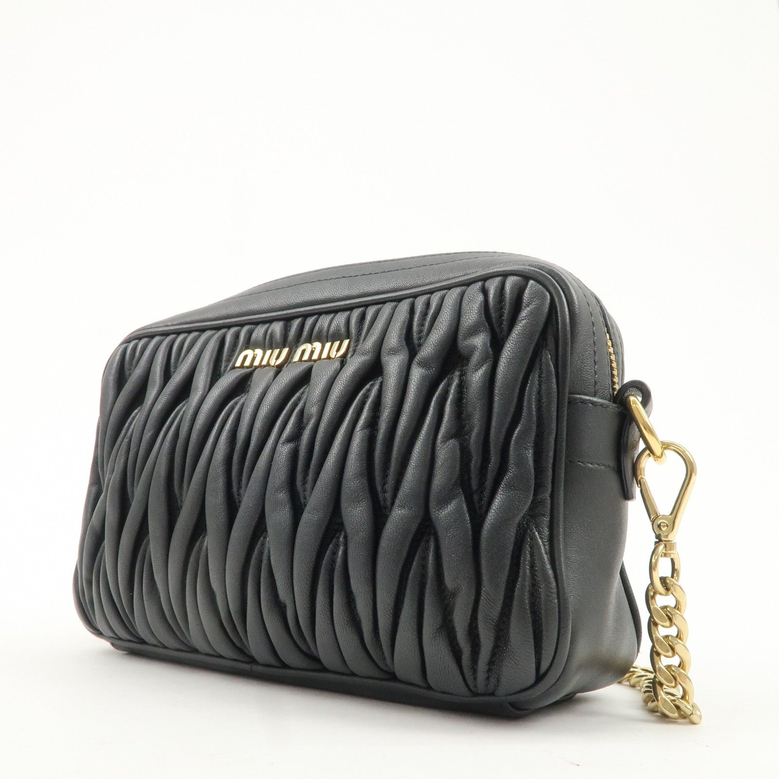 MIU MIU Matelasse Leather Chain Shoulder Bag Crossbody Bag Black