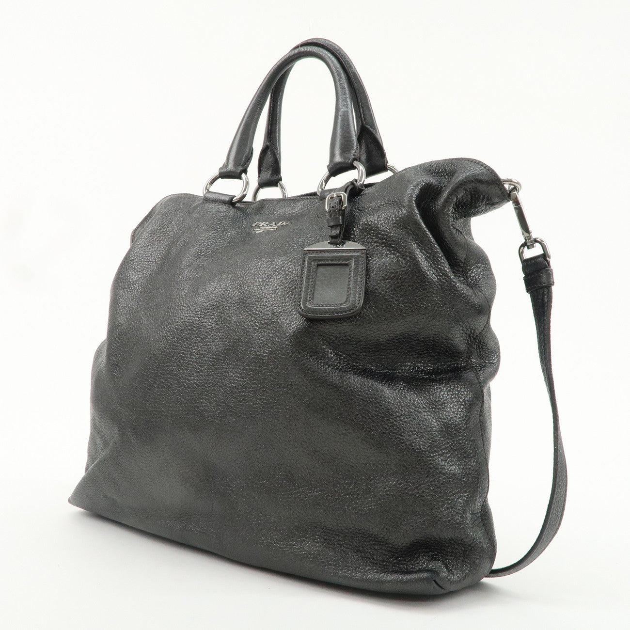 PRADA Leather 2 Way Bag Tote Bag Metallic Gray  Hardware