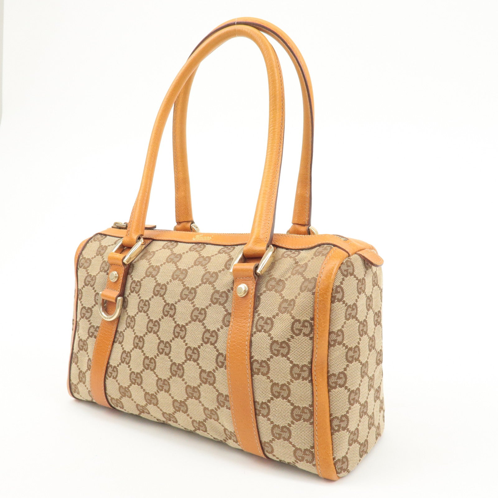 GUCCI Abbey GG Canvas Leather Mini Boston Bag Beige Orange 130942