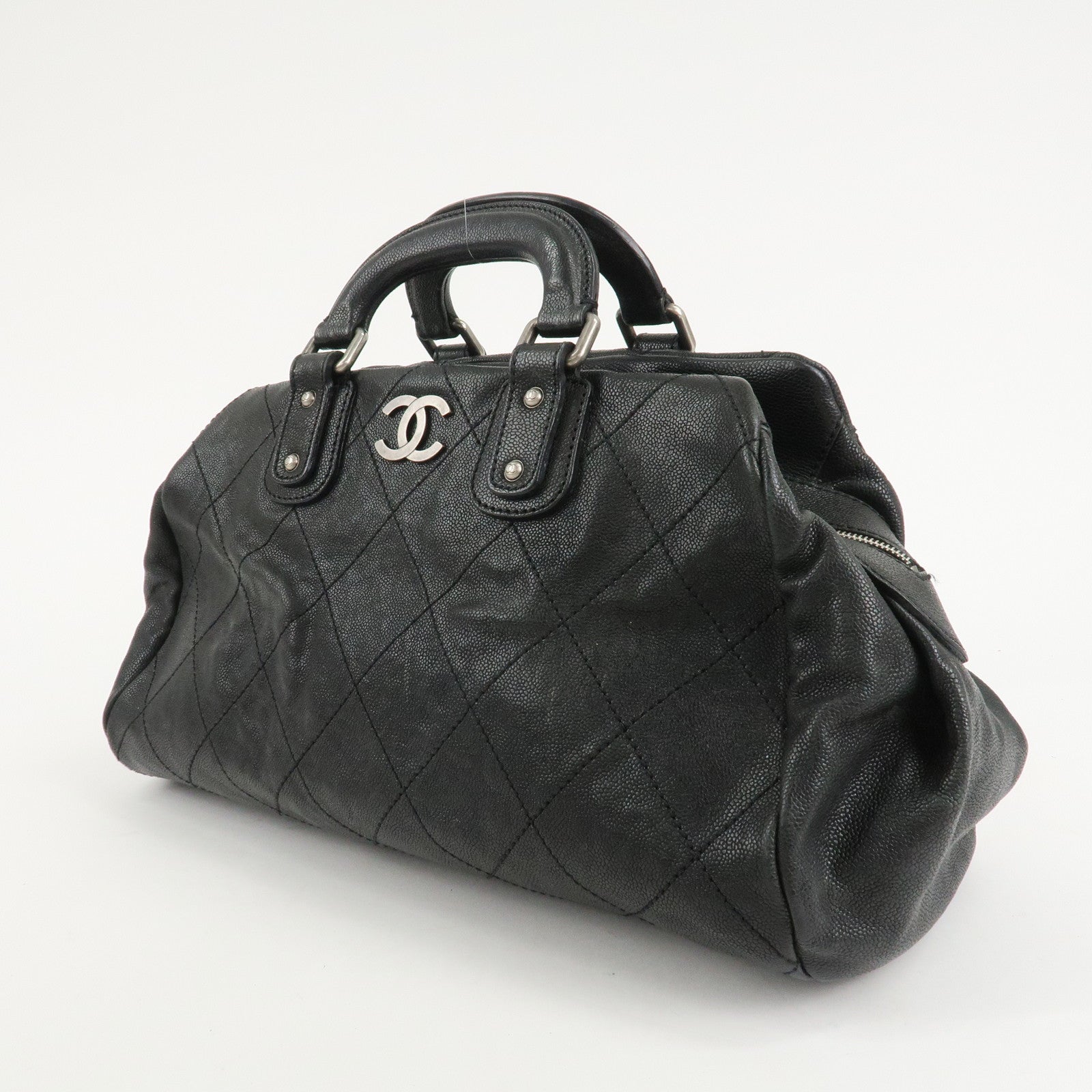 CHANEL Matelasse Caviar Skin Boston Bag Hand Bag Black A33046