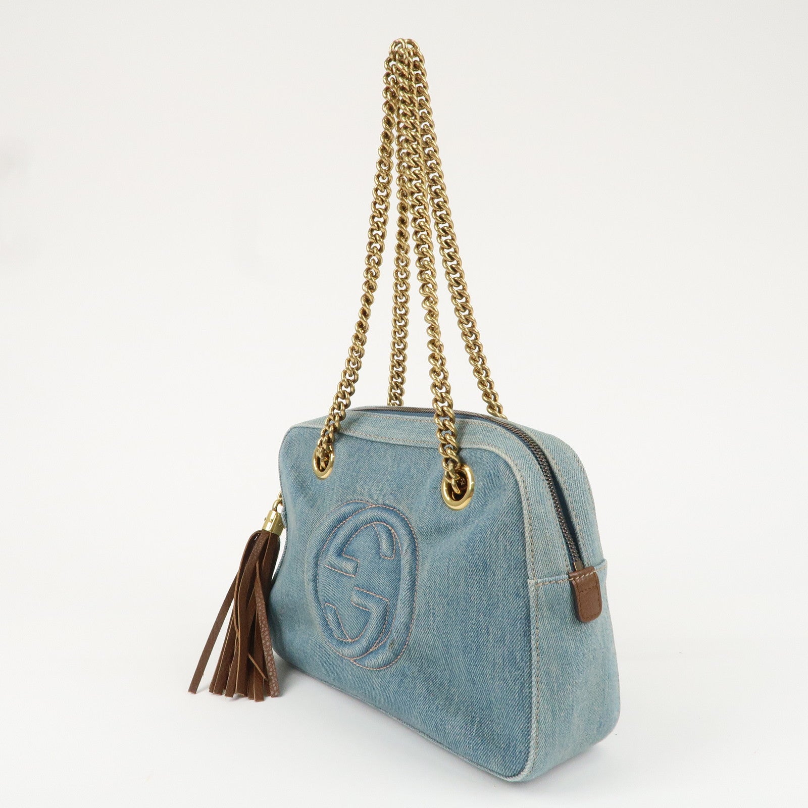 GUCCI SOHO Interlocking G Denim Leather Chain Shoulder Bag 308988