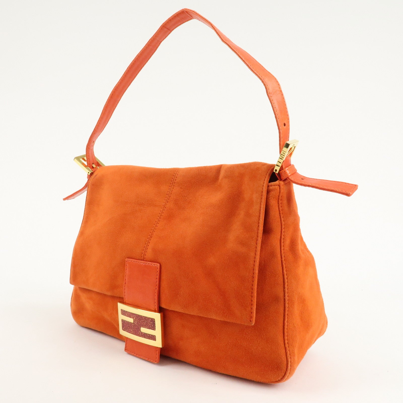 FENDI Mamma Baguette Suede Leather Shoulder Bag Orange 26325