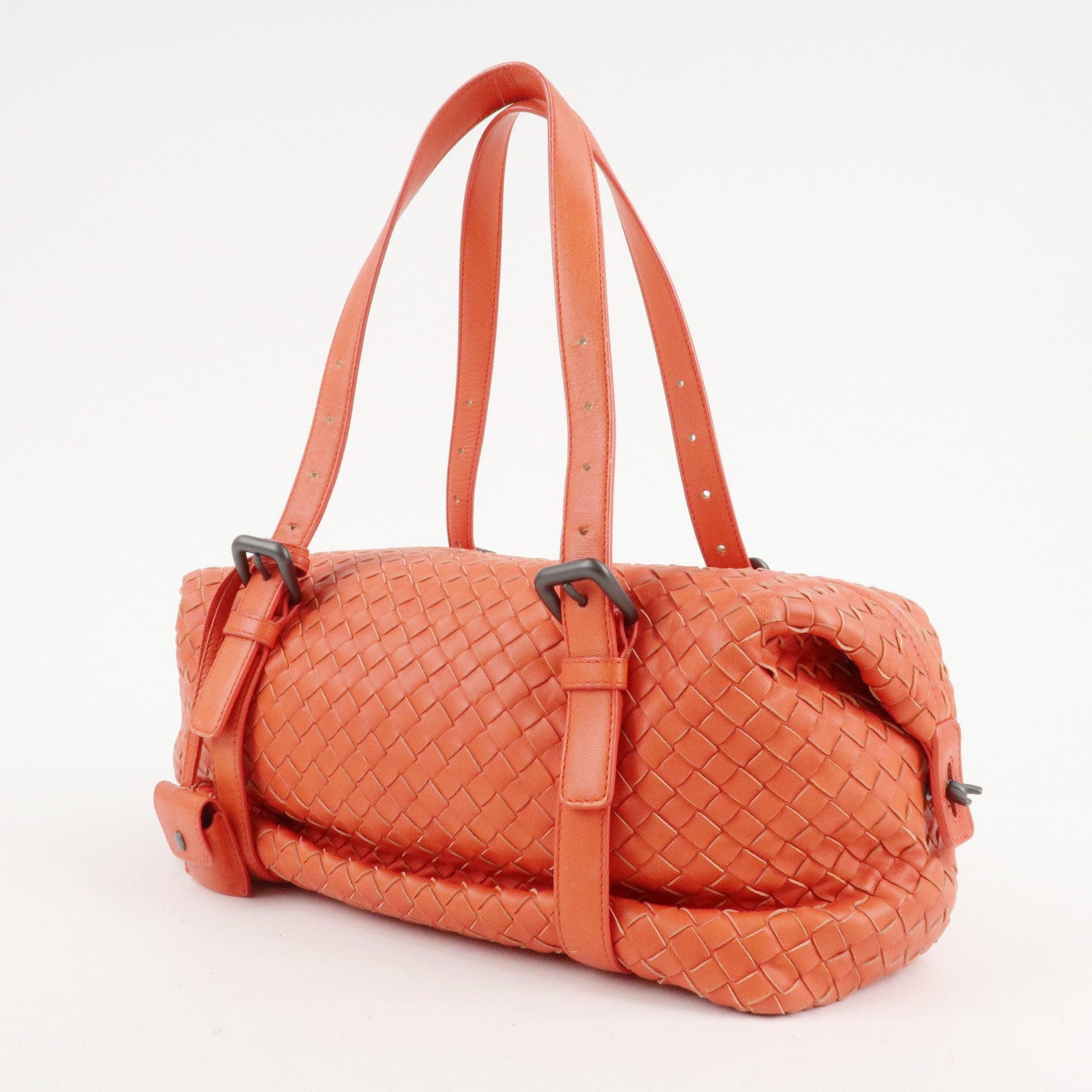 BOTTEGA VENETA Intrecciato Leather Boston Montaigne Bag Orange