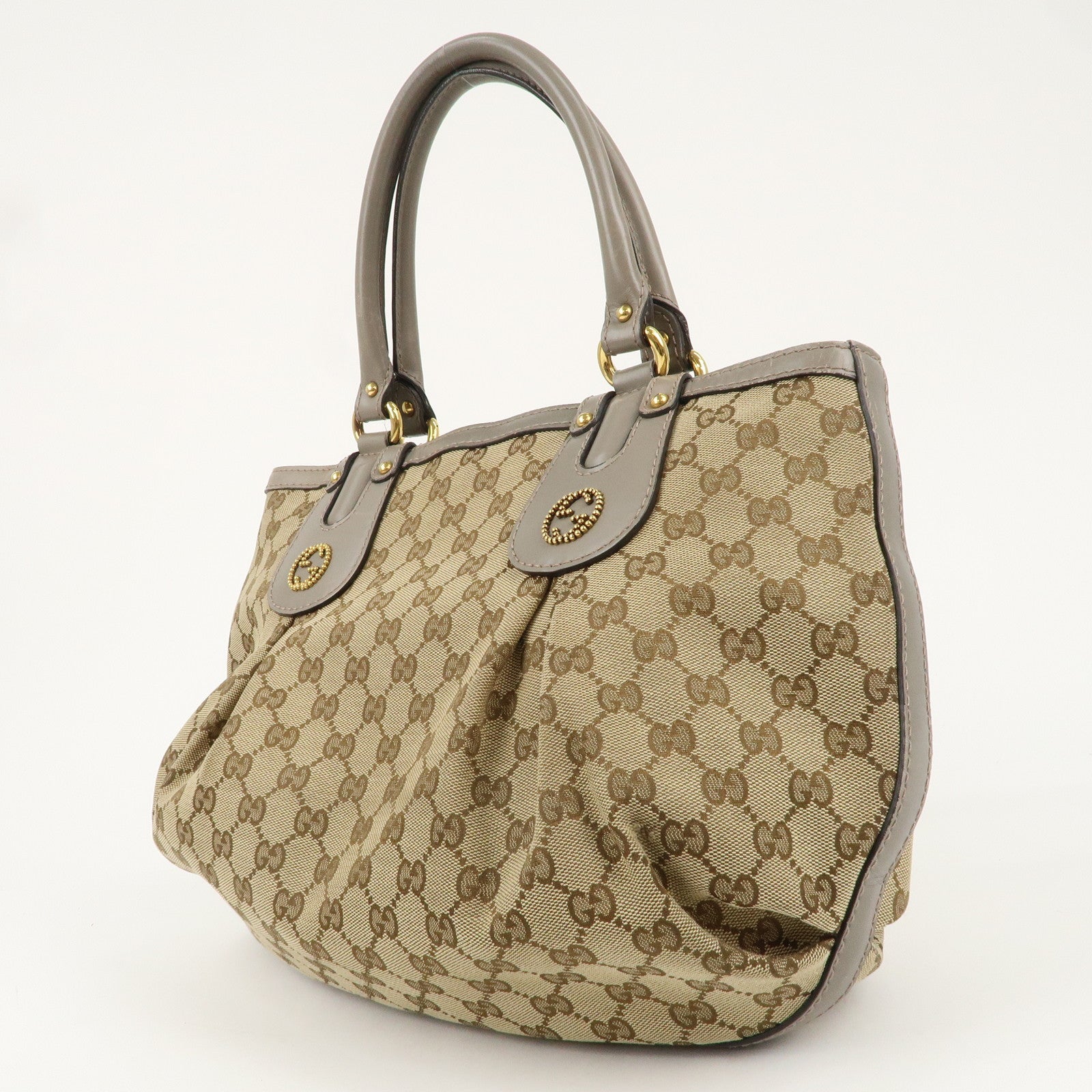 GUCCI Scarlett GG Canvas Leather Tote Bag Beige Grey 269953