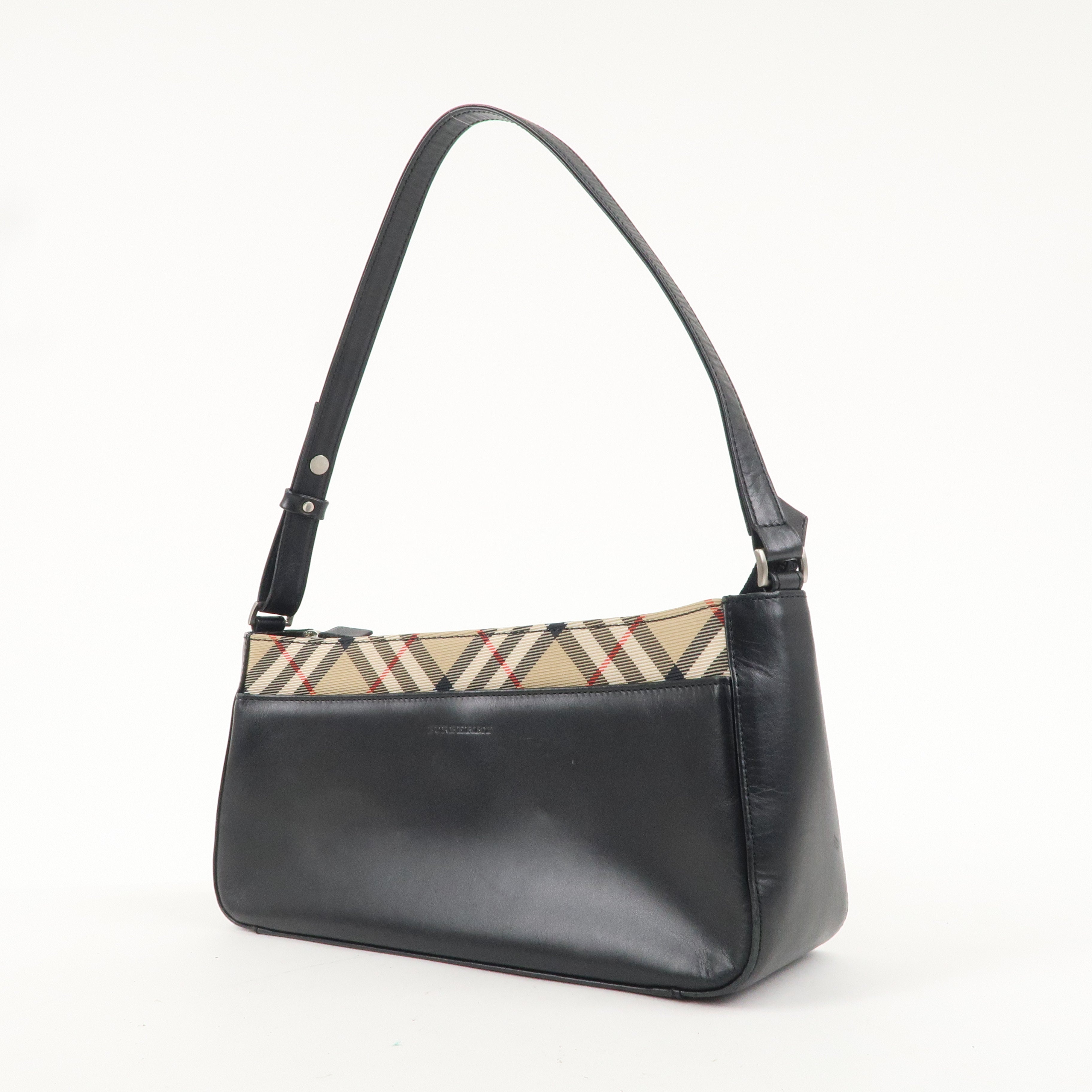 BURBERRY Canvas Leather Nova Plaid Shoulder Bag Beige Black