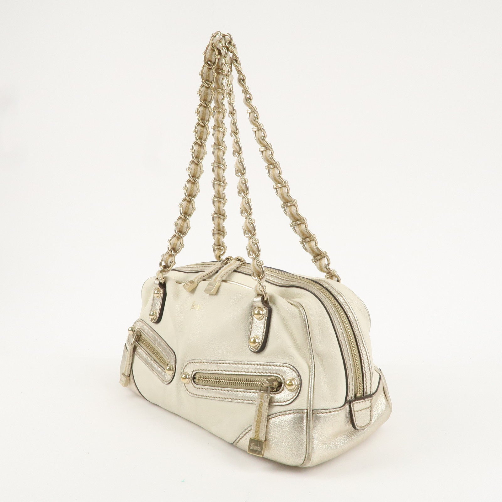 GUCCI Sherry Line Leather Chain Shoulder Bag Ivory Gold 152462