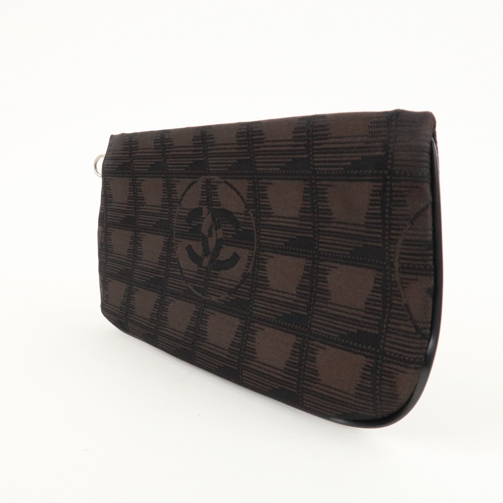 CHANEL New Travel Line Nylon Jacquard Pouch Dark Brown